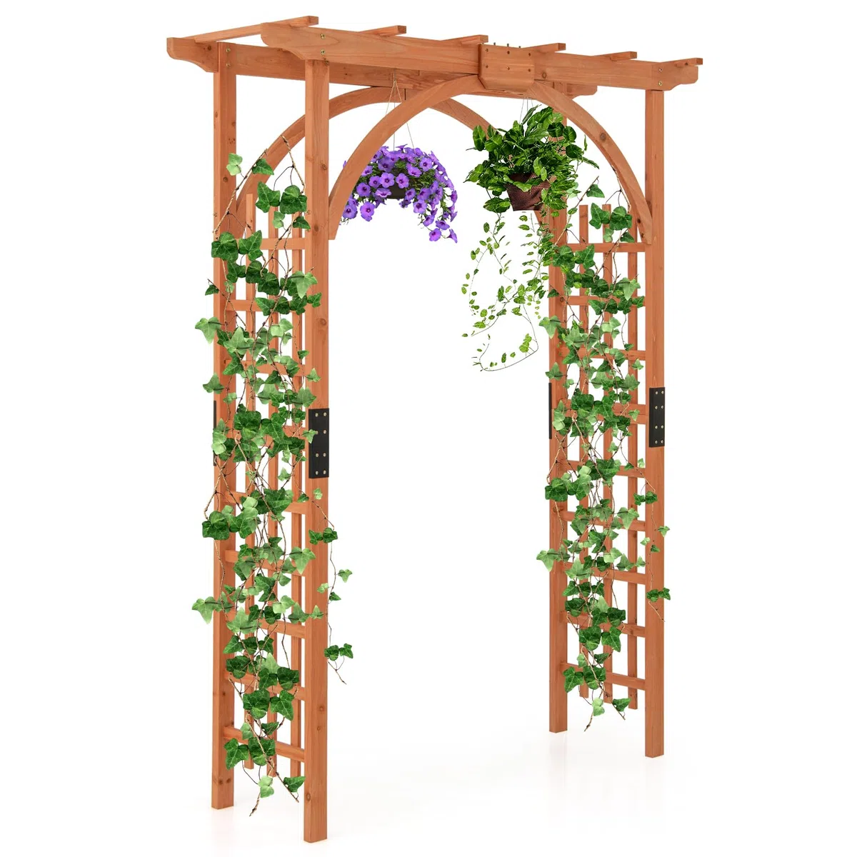 RELAX4LIFE Rosenbogen Holz, Gartenbogen für Kletterpflanzen & Rosen, Torbogen mit Dach, Rankhilfe Rankgitter Rankbogen aus Tannenholz, Rosengitter für Garten & Hochzeit, 160 x 60 x 213 cm, Orange