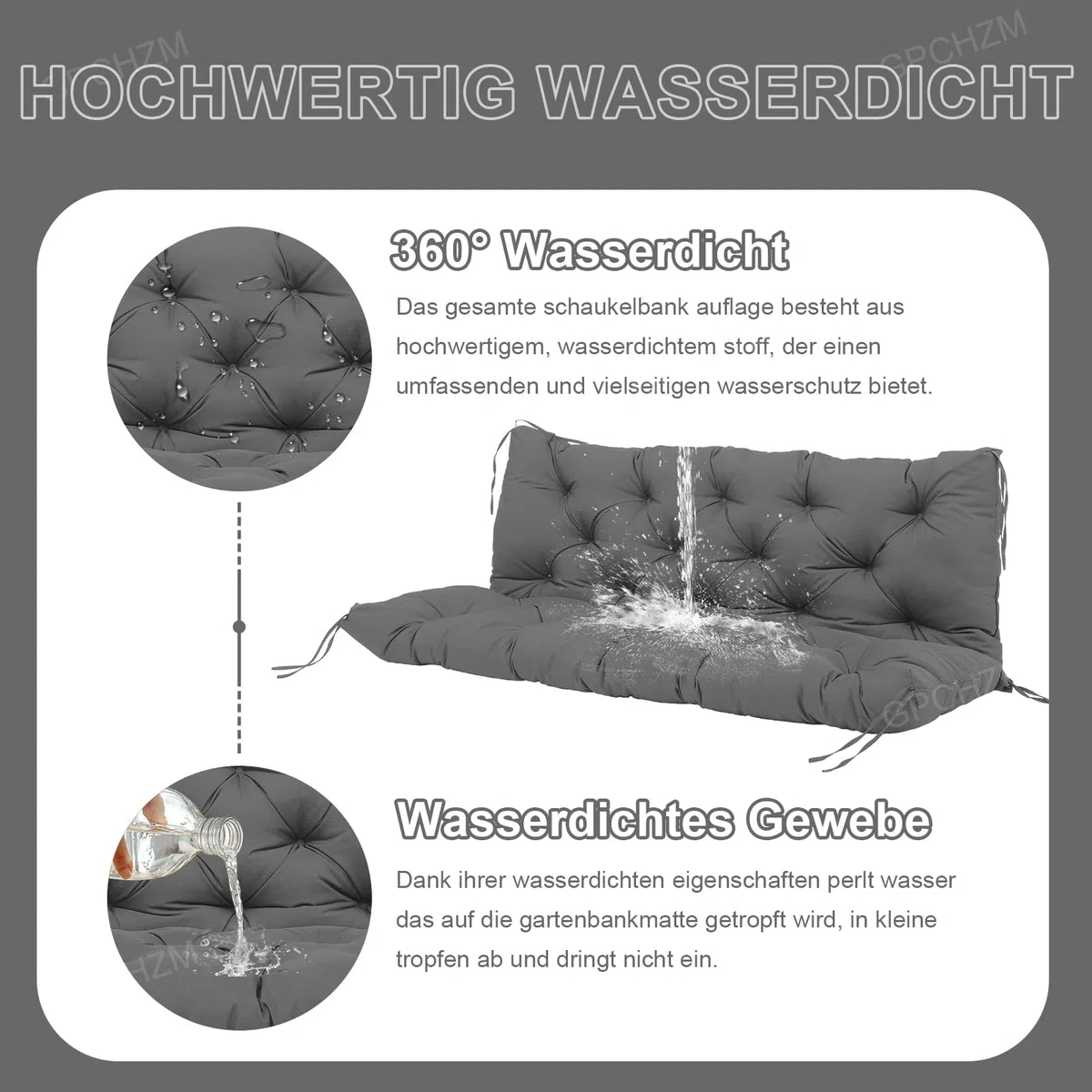 Hollywoodschaukel Auflage 180cm Wasserdicht Gartenbank Auflage Verdickt(12.5cm) Mit Rückenlehne Schaukelbank Auflage für Hollywoodschaukel Sitzbank Gartenbank Terrasse Hinterhof Rasen Veranda
