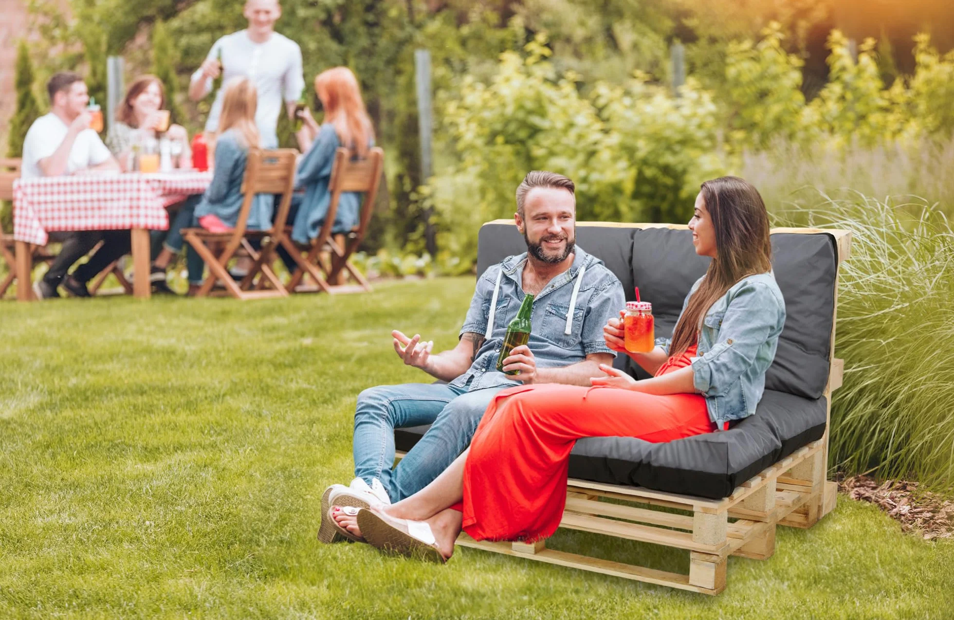 Amazinggirl Palettenkissen Outdoor Waschbar Set: 40x120 cm + 80x120 cm - Pallettensitzkissen Europaletten Sitzkissen Polster Graphit