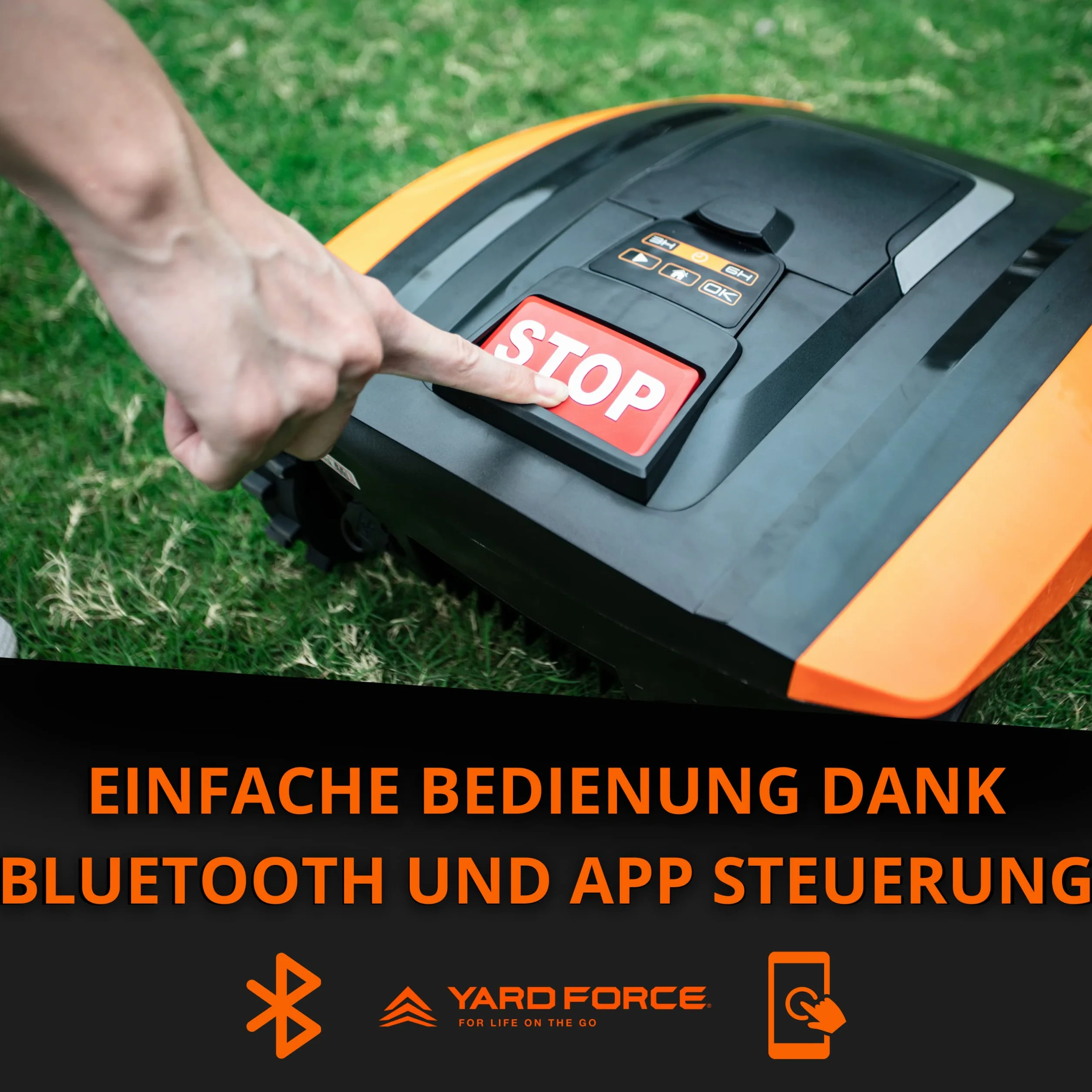 Yard Force Mähroboter EasyMow 260B – 20V Power für Gärten bis 260m² | Bluetooth App-Steuerung, Kantenmodus & 30% Steigung, Ideal für Reihenhäuser & Stadtgärten (inkl. 80m Kabel & Installations-Kit)