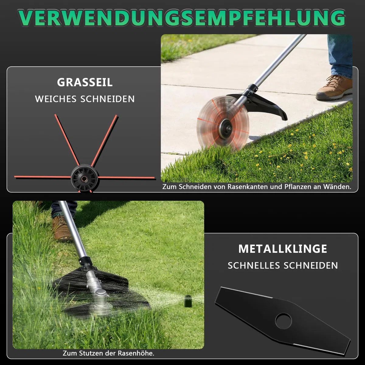 7-IN-1 Akku Rasentrimmer mit 2 x 4Ah Akkus, 1380W Bürstenloser Freischneider Akku mit 7 Klingen und Schulterriemen, 18800 U/min Elektrisch Motorsense für Garten, Rasen & Hofpflege