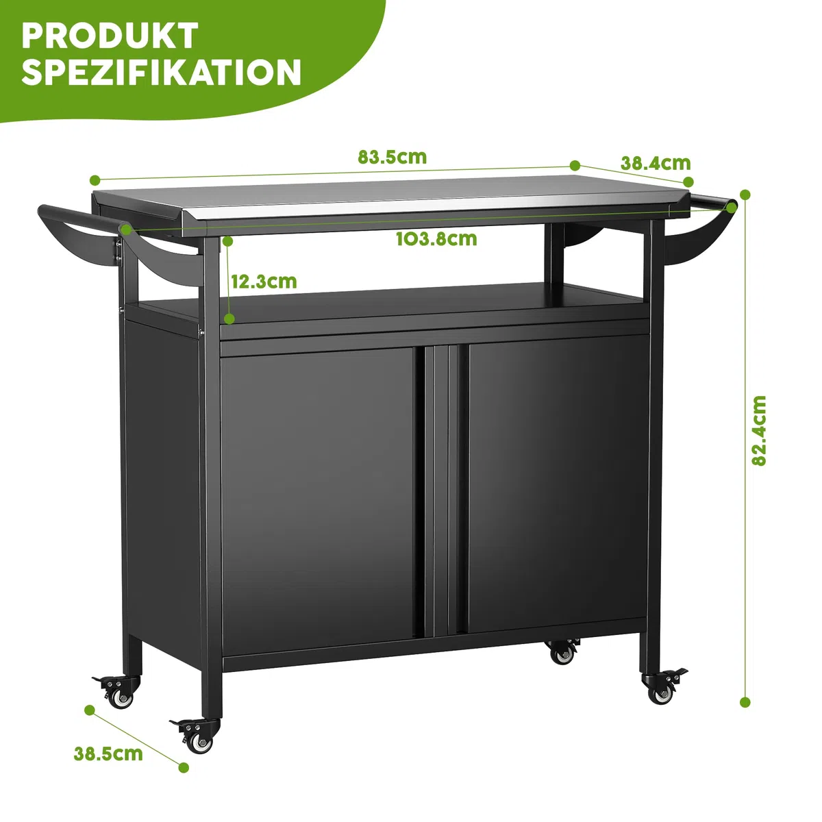 SUPEER Grillwagen Grilltisch, Pizzatisch mit 4 Rollen,304 Tischplatte aus Edelstahl,Rollwagen zum Grillen, Outdoor Servierwagen Outdoor Garten Trolley