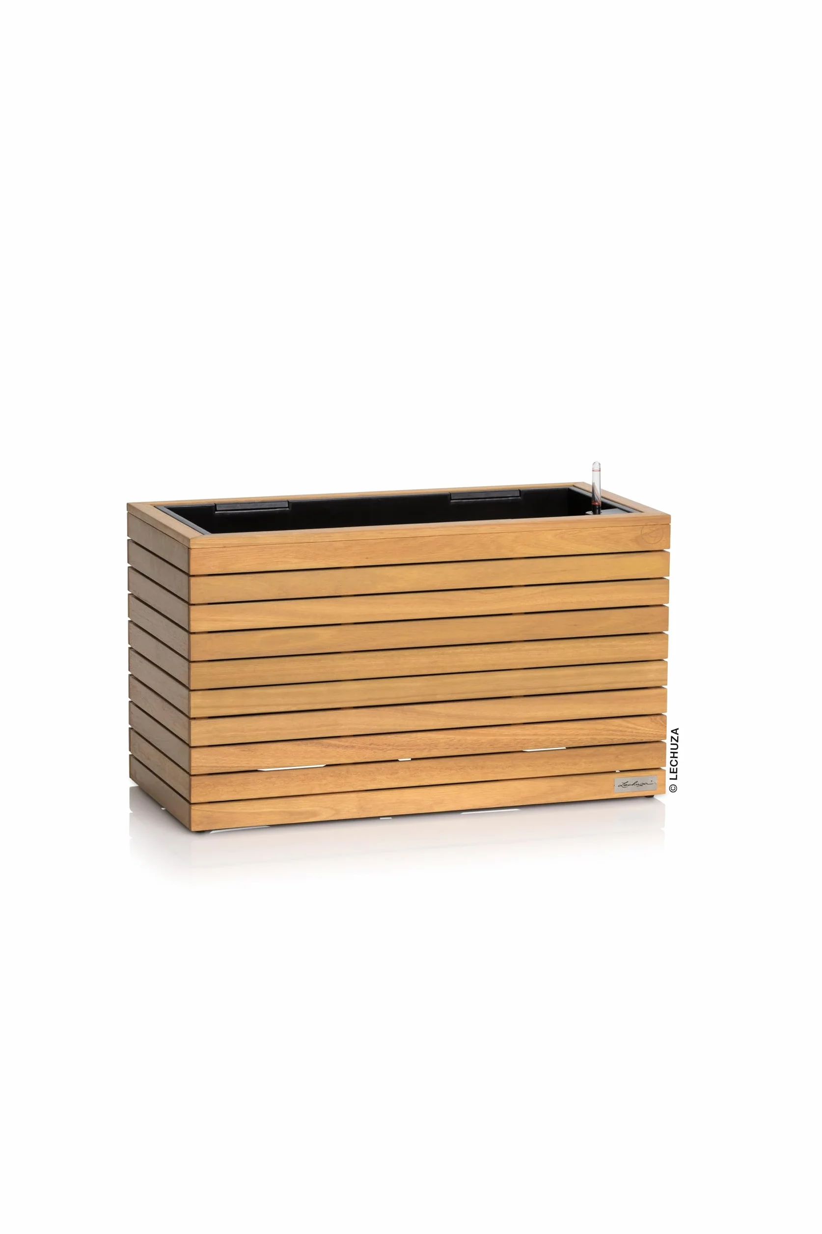 LECHUZA-Pflanzgefäß PALO Natural Wood 80 Wide Low Eukalyptusholz, Pflanzgefäß mit Bewässerungssystem, Wasserstandsanzeiger und Pflanzeinsatz, Echtholz-Oberfläche, 78,5 x 37 x 46 cm, 16774