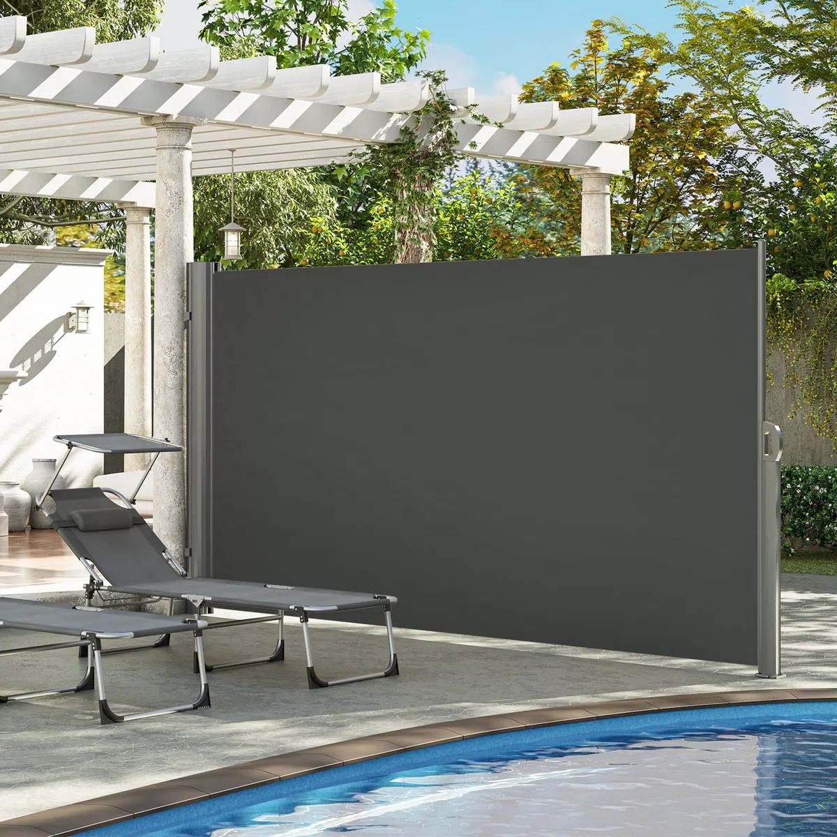 LARMNEE Alu-Seitenmarkise, ausziehbar, 180 x 450 cm, Sichtschutz, Sonnenschutz, Blickdicht, Seitenrollo, für Balkon, Terrasse, Garten, Anthrazit EBK1845BP02