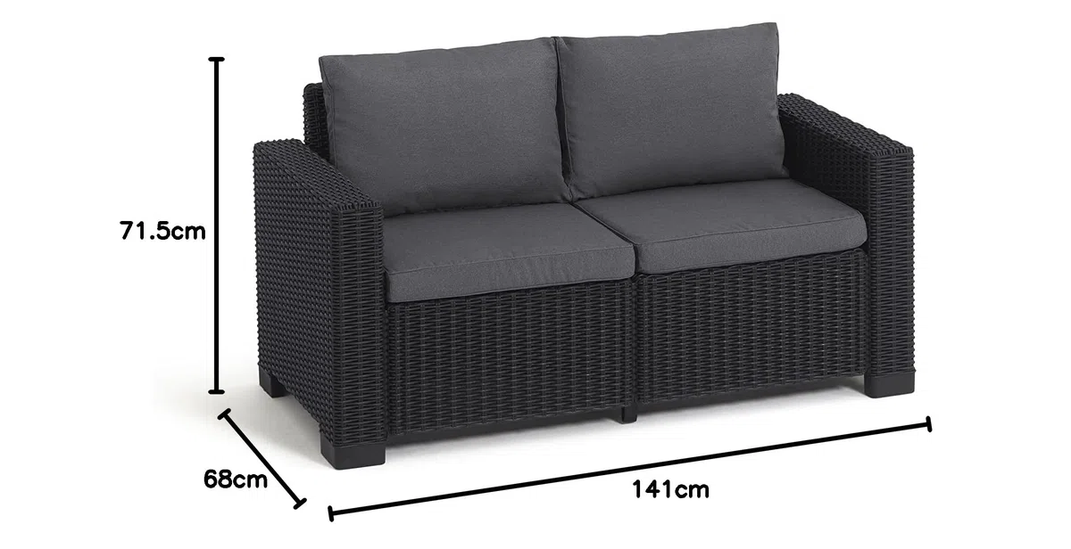 Allibert by Keter Gartenlounge Sofa California 2-Sitzer, graphit/cool grey, inkl. Sitz- und Rückenkissen, Kunststoff, runde Rattanoptik, 141x68x72 cm