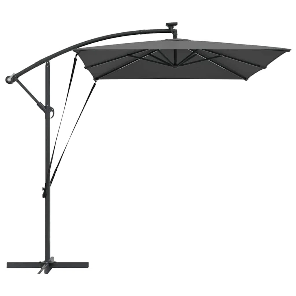 Sonnenschirm mit LED-Lichtleisten Anthrazit freischwingend 294 x 200 x 270 cm aus Polyester Aluminium wetterfest klappbar neigbar mit Solarlicht für Garten Balkon Terrasse