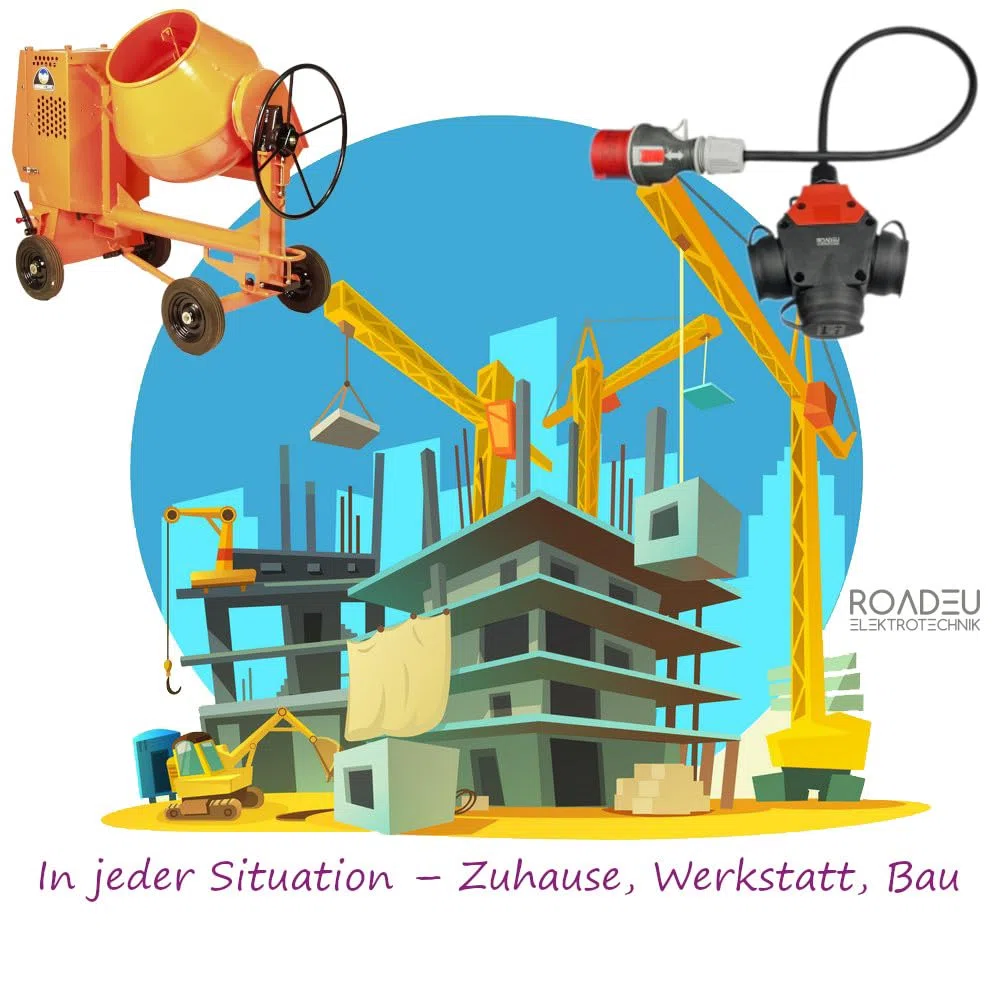 RoadEu CEE Starkstrom Adapter, CEE Stecker 32A, 380V auf 220V Adapter, 3X 220V Schuko Kupplung, 5x2,5mm Gummikabel 0,5 Meter. Adapter 32A auf 230V. Starkstrom Verteiler
