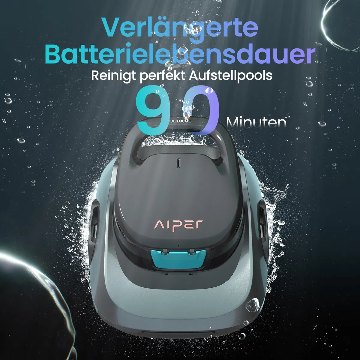 AIPER Kabelloser Poolroboter, Poolsauger Akku mit 90 Min Laufzeit, Doppelantrieb & Selbstparkfunktion, Idealer Poolreiniger für Flachbodenpools bis 80 m²