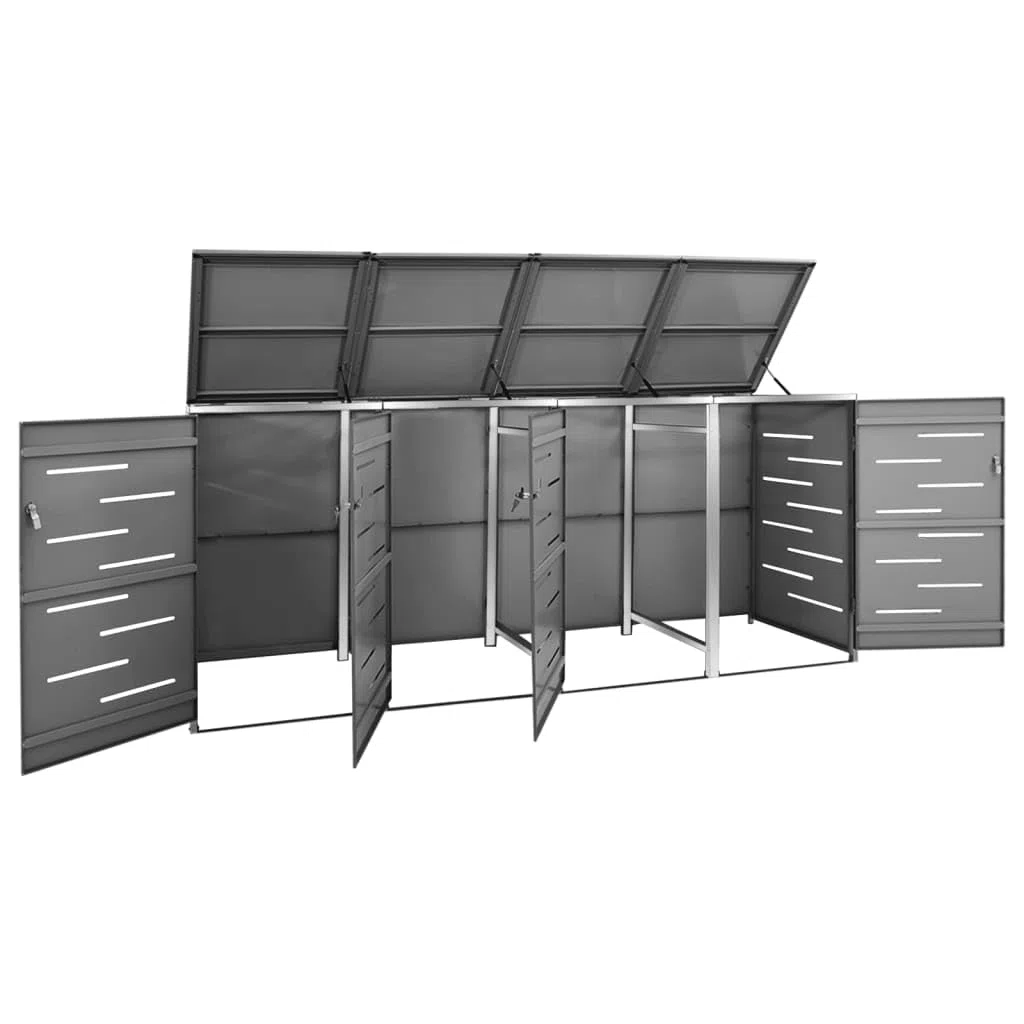 Mülltonnenbox für 4 Tonnen 276,5x77,5x115,5 cm Rahmen aus Edelstahl Mülltonnenverkleidung Müllbox Mülltonne Müllcontainer Gartenbox Gerätebox Mülltonnenschrank Anthrazit