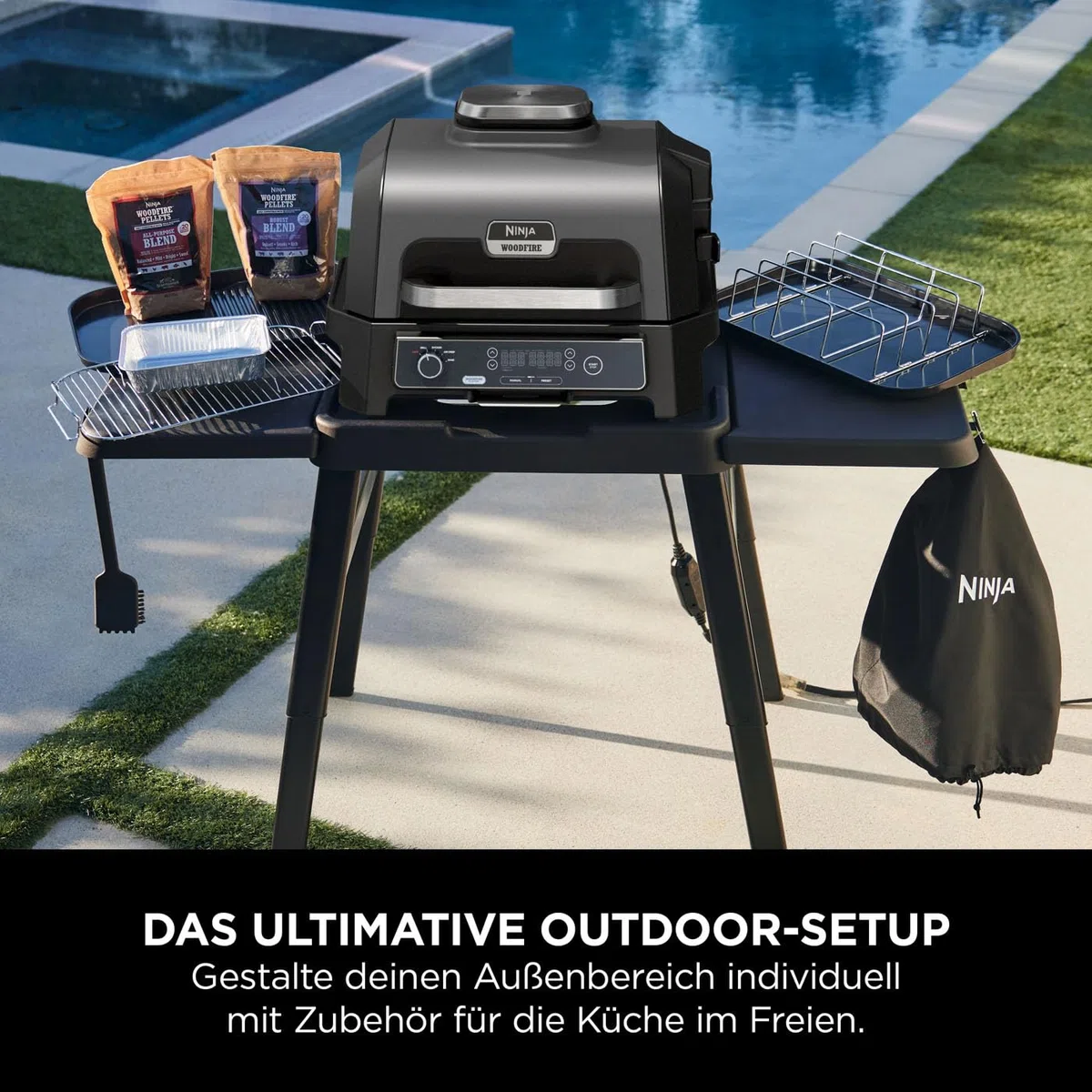 Ninja Woodfire XL flache Grillplatte, antihaftbeschichtete Kombination aus Flach- und, kompatibel mit BBQ Grill OG850/OG901, offizielles Ninja-Zubehör, XSKOGXLGGCMEU, Schwarz