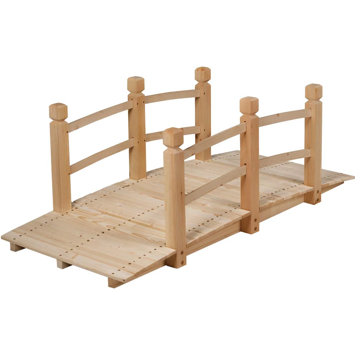 COSTWAY Brücke, Teichbrücke Gartenbrücke, Holzbrücke mit Geländern, Zierbrücke bis 180 kg belastbar, aus massivem Tannenholz, Dekobrücke für Garten Teich Außenbereich, 150 x 67 x 55 cm (Natur)
