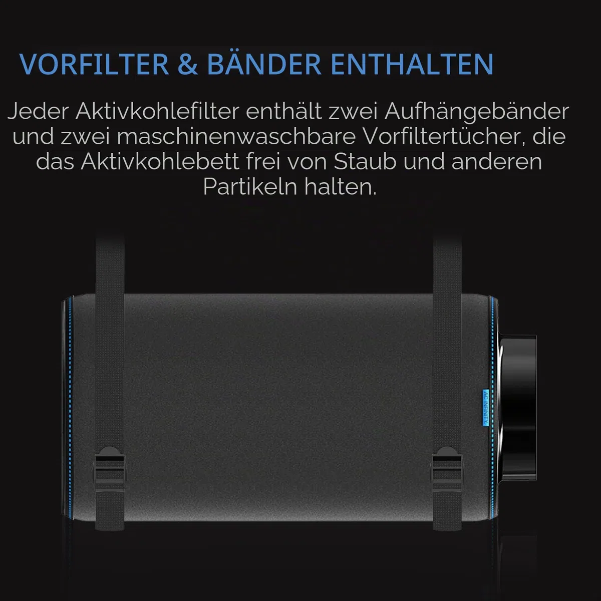 AC Infinity Aktivkohlefilter 300 mm – mit Premium-Aktivkohle aus Australien, passend für Inline-Lüfter zur Geruchskontrolle in Grow Zelten, Grow Räumen und Hydroponik-Systemen