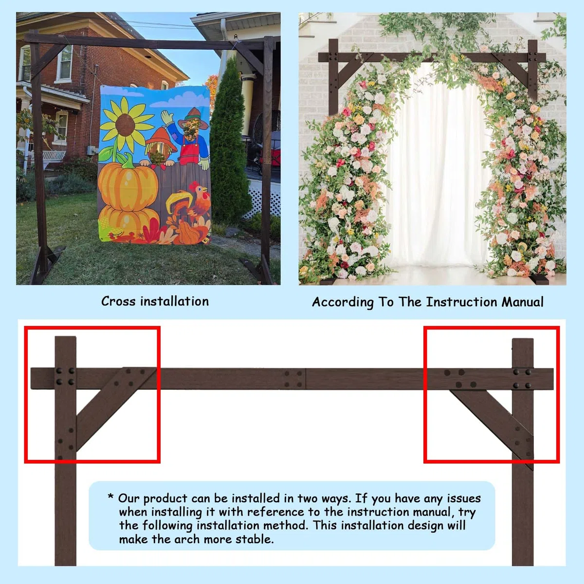 Hochzeitsbogen Holz-2.28m Wooden Wedding Arch Quadratischer Deko Bogen Hochzeitsbogen Gestell Traubogen Hochzeit für Klassisch-Rustikale Hochzeitsdekoration Rosenbögen Gartenbögen & Gartendekoration