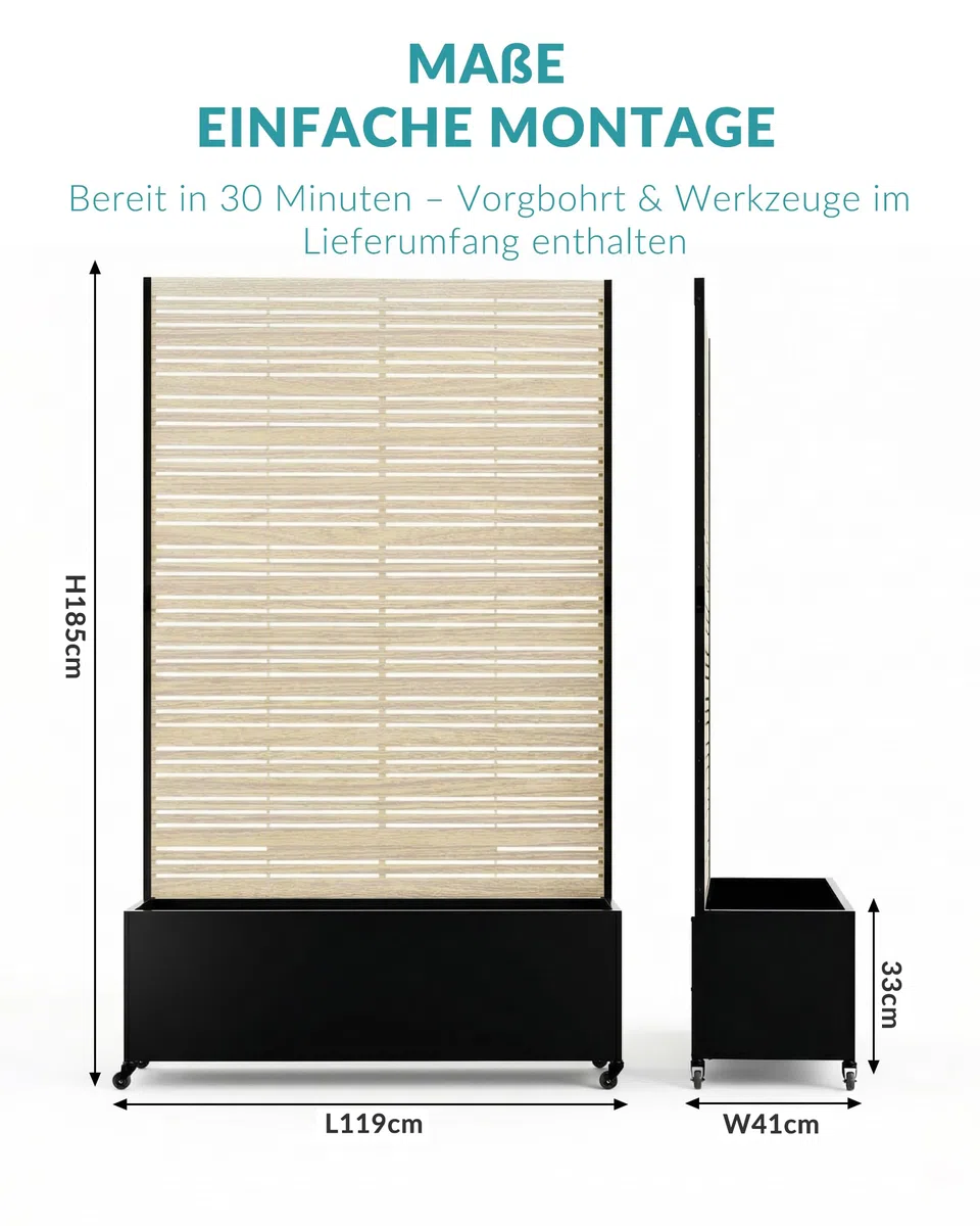 Hochbeet mit Sichtschutz, Metall Pflanzkasten mit Rankgitter und Rollen, freistehender Pflanzkübel 33cm tief, wetterfest für Blumen und Kletterpflanzen - Ideal für Garten, Balkon und Terrasse