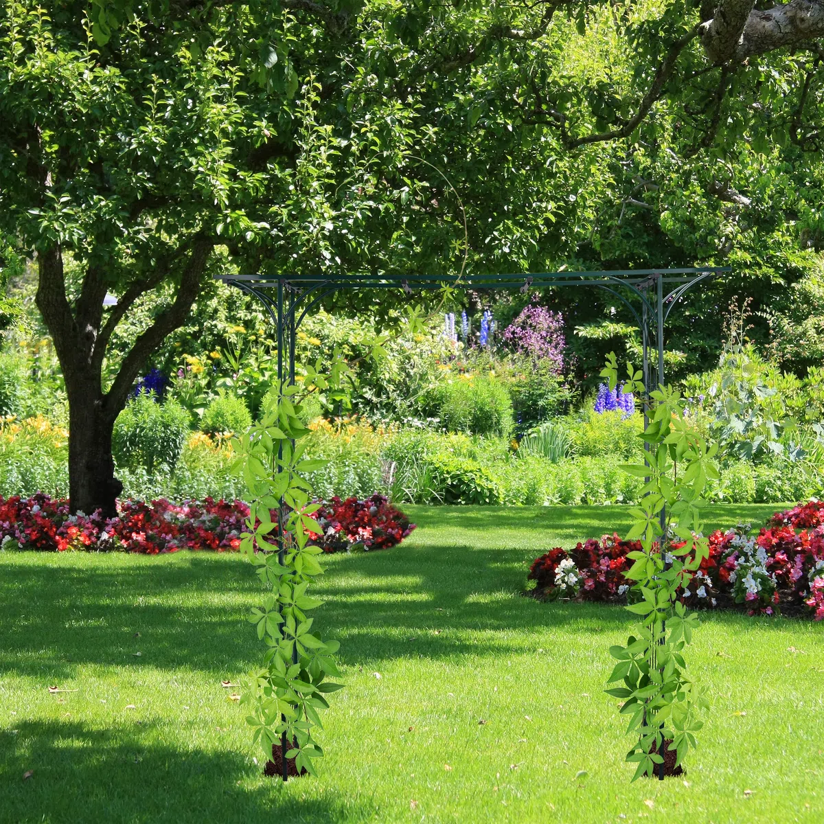 Relaxdays Rosenbogen Metall, eckig, Rankhilfe Kletterpflanzen, Garten, wetterfest, HBT 205 x 202 x 52 cm, dunkelgrün