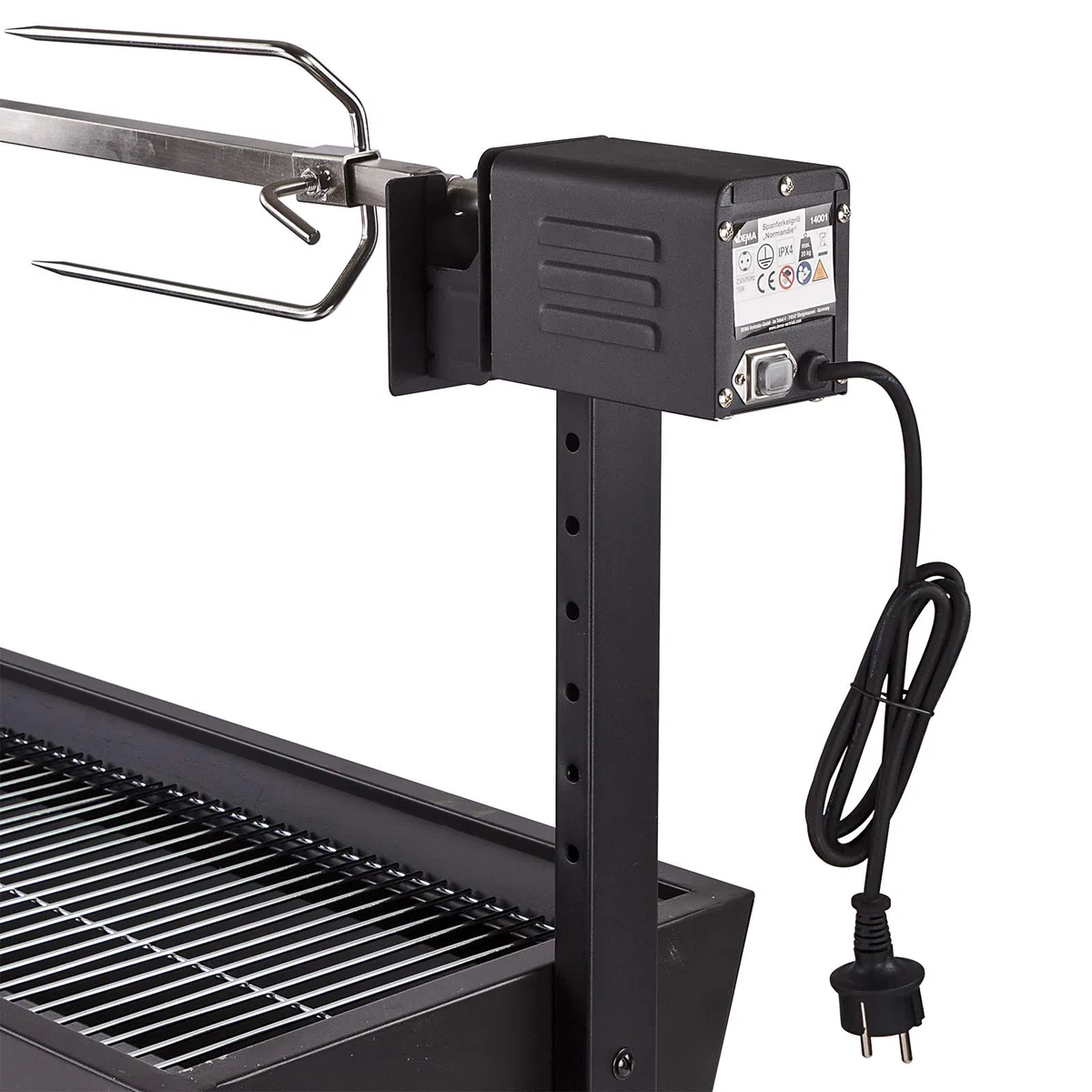 DEMA Spanferkelgrill Normandie – Lammgrill, BBQ Grill, Grillwagen, Spießgrill – 85 cm, mit Motor, robust, langlebig – für Spanferkel, Lamm, Outdoor