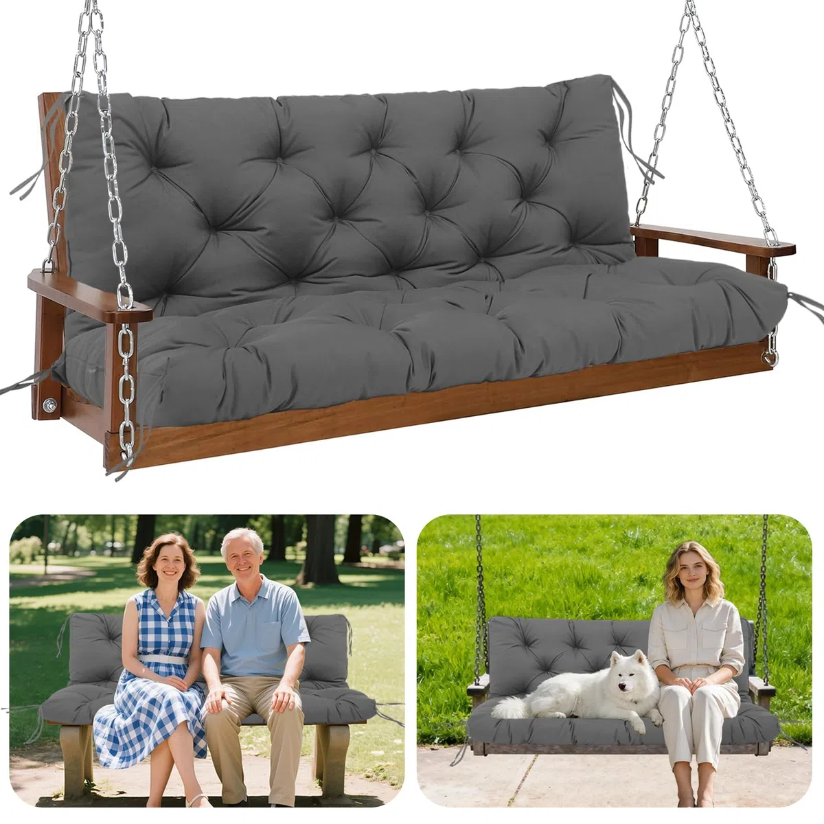 Hollywoodschaukel Auflage 180cm Wasserdicht Gartenbank Auflage Verdickt(12.5cm) Mit Rückenlehne Schaukelbank Auflage für Hollywoodschaukel Sitzbank Gartenbank Terrasse Hinterhof Rasen Veranda