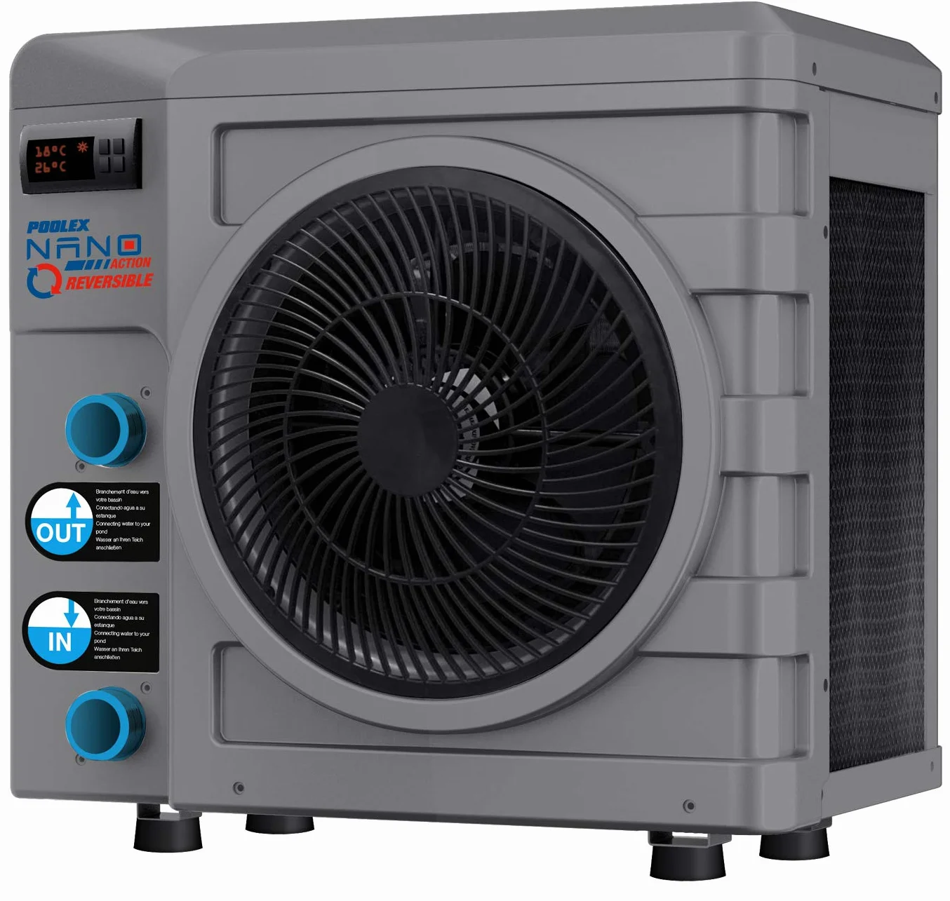 POOLEX - Nano Reversible, 3 kW – PC-Nano-A3R – Wärmepumpe für kleine Schwimmbäder im Freien und Spas – Verbrauch von 600 W – Volumen des Beckens von 10 bis 21 m³, Grau