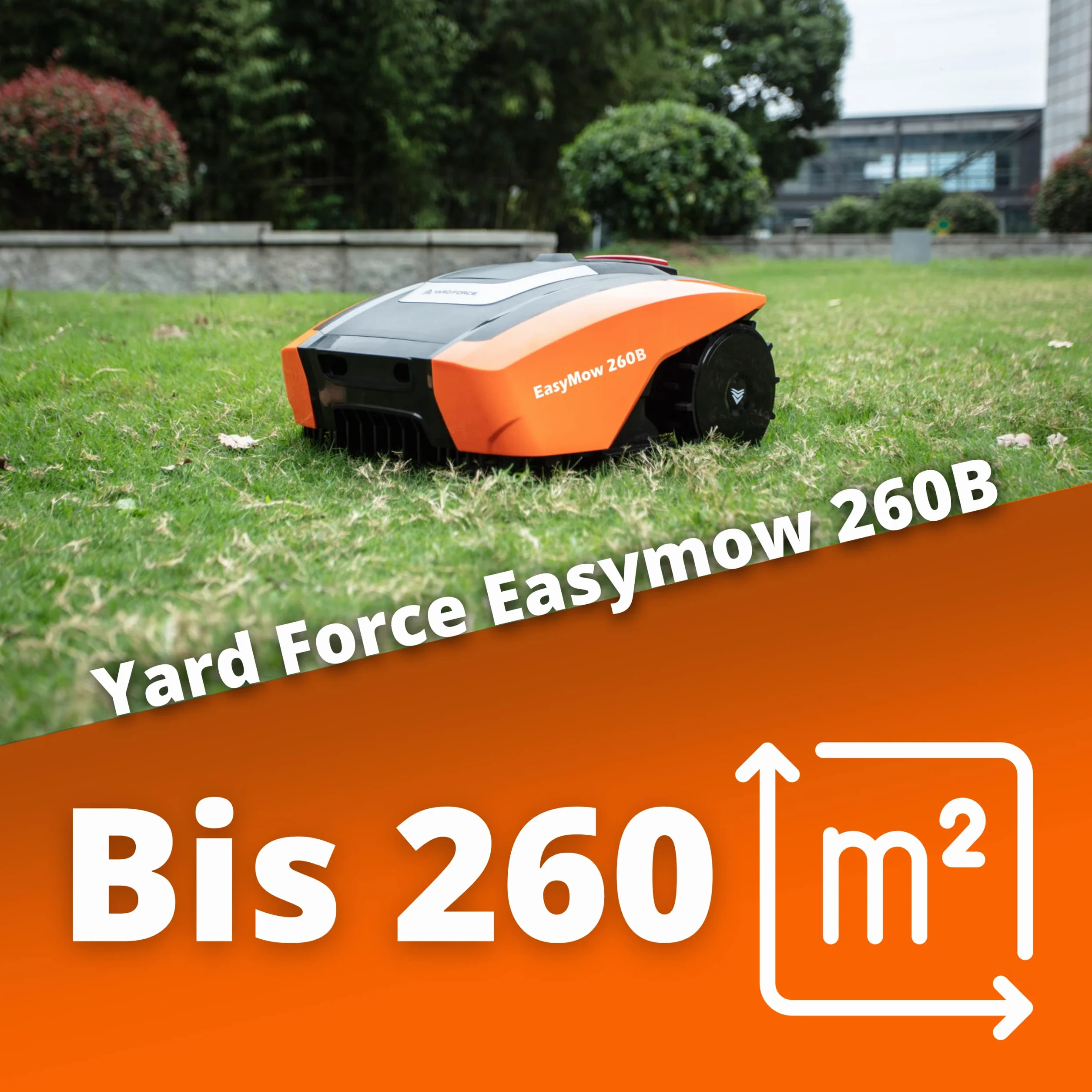 Yard Force Mähroboter EasyMow 260B – 20V Power für Gärten bis 260m² | Bluetooth App-Steuerung, Kantenmodus & 30% Steigung, Ideal für Reihenhäuser & Stadtgärten (inkl. 80m Kabel & Installations-Kit)