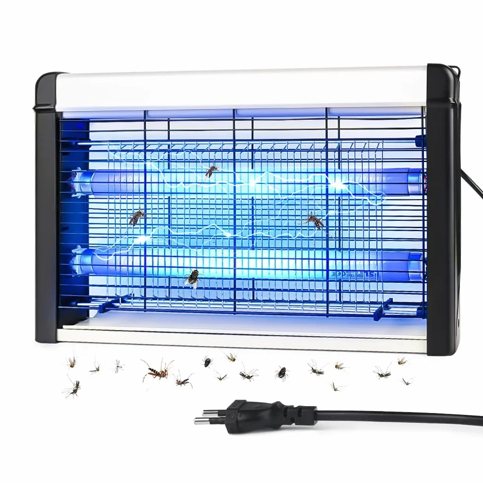 Insektenvernichter Elektrisch, Leistungsstark 3500V & 20W UV Elektrische Fliegenfalle, Mückenlampe mit Waschbares Tablett und Aufhängekette Geeignet für Schlafzimmer, Wohnzimmer, Esszimmer