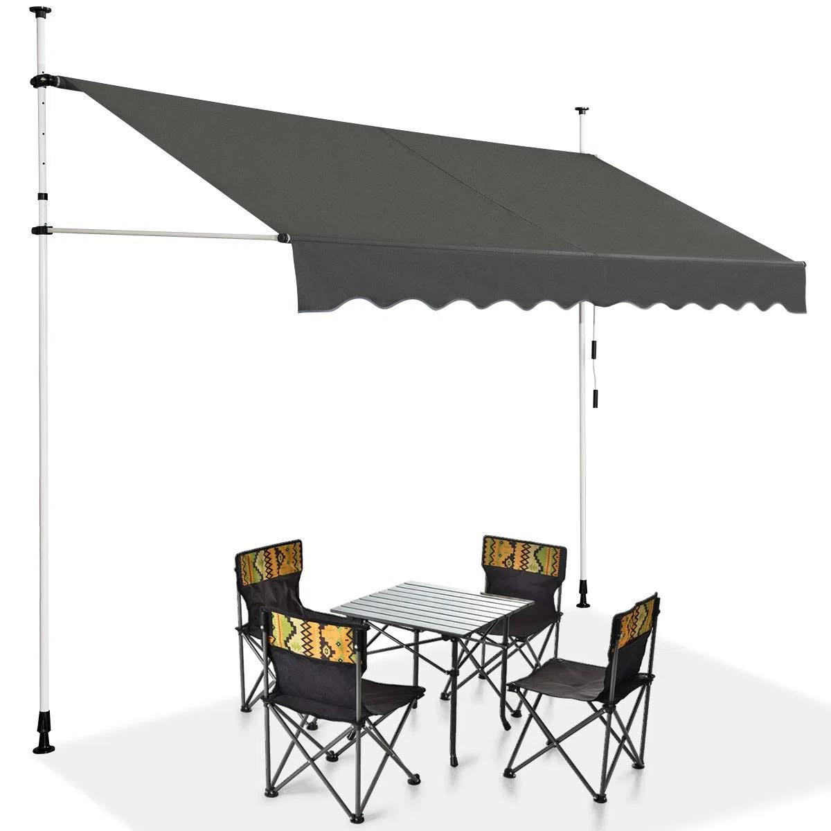 COSTWAY Klemmmarkise 300 cm breit, Balkonmarkise ohne Bohren, UV-beständig, höhenverstellbar, wasserabweisend, Markise mit Handkurbel, Sonnenmarkise, Sonnenschutz für Balkon, Grau
