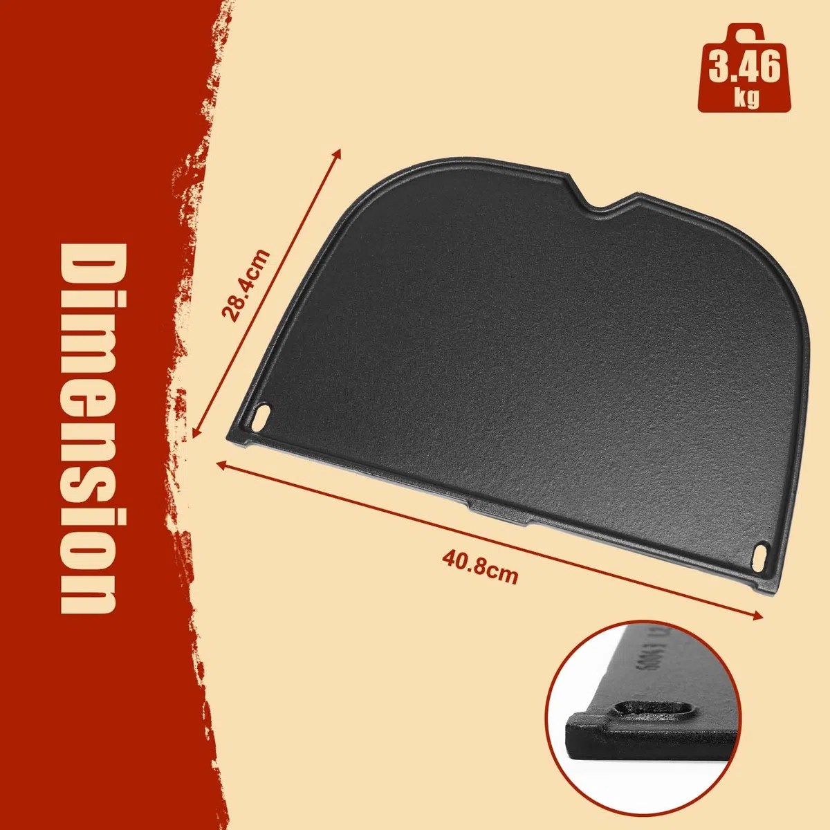 Denmay Gusseisen Grillplatte für Weber Q2000N+, Q2200N+, Q2600N+, Q2800N+ Gasgrill, Gusseisen Grillpfanne Ersatzteile, 40,8 x 28,4cm Griddle Plancha zubehör