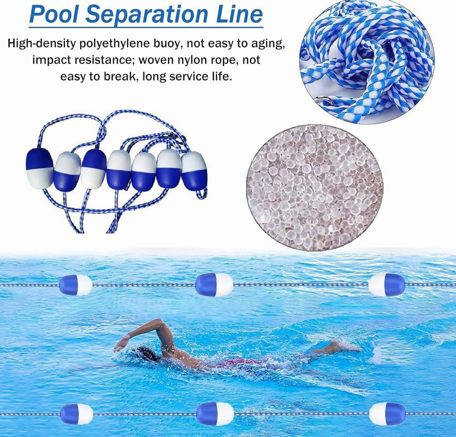 Generisch Sicherheits-Pool-Trennseil-Schwimmer - Strapazierfähige schwimmende Nylon-Leine für Schwimmbäder, Wasserabscheider mit hohem Auftrieb (Größe: 10 m) - Erhöhte Poolsicherheit