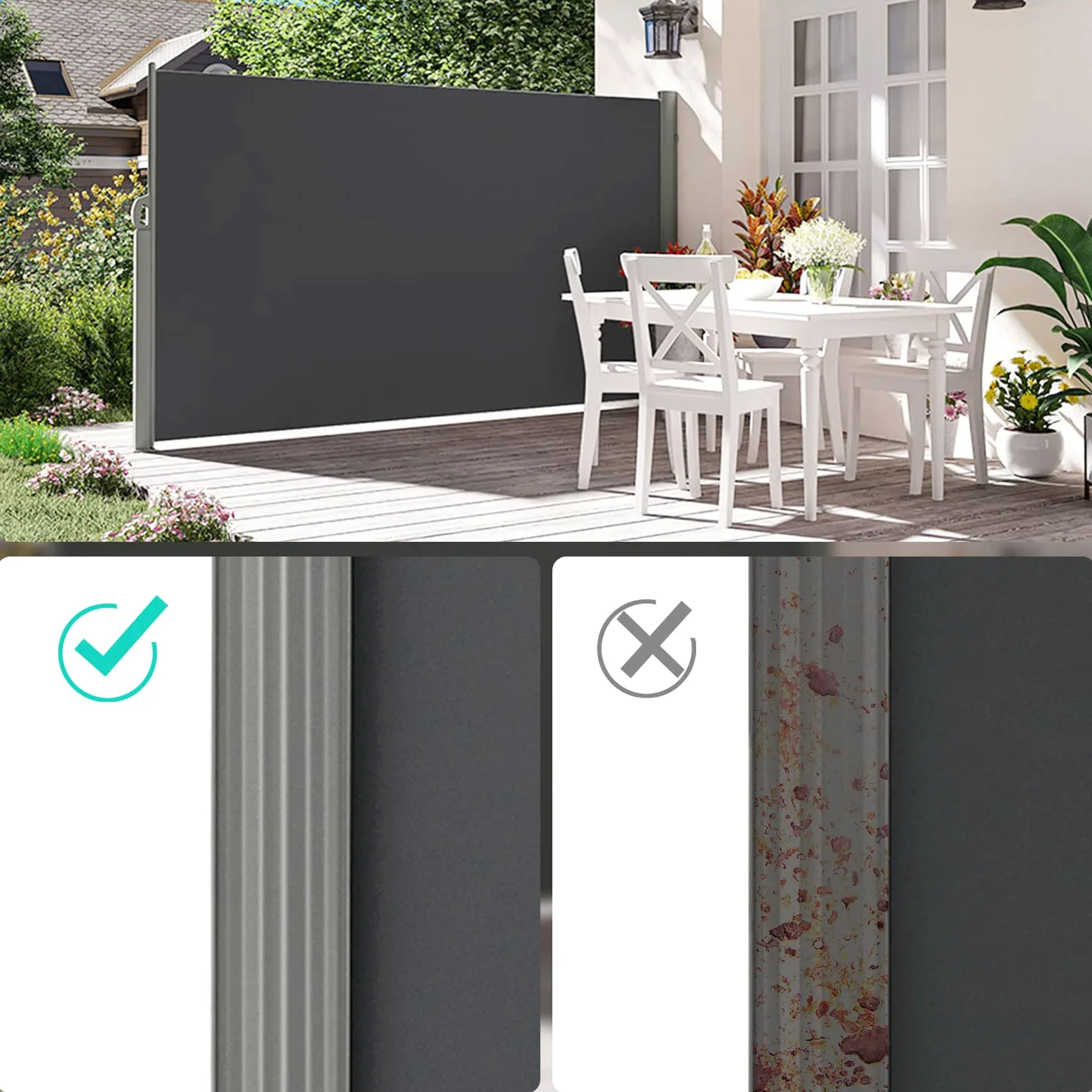 LARMNEE Alu-Seitenmarkise, ausziehbar, 180 x 450 cm, Sichtschutz, Sonnenschutz, Blickdicht, Seitenrollo, für Balkon, Terrasse, Garten, Anthrazit EBK1845BP02