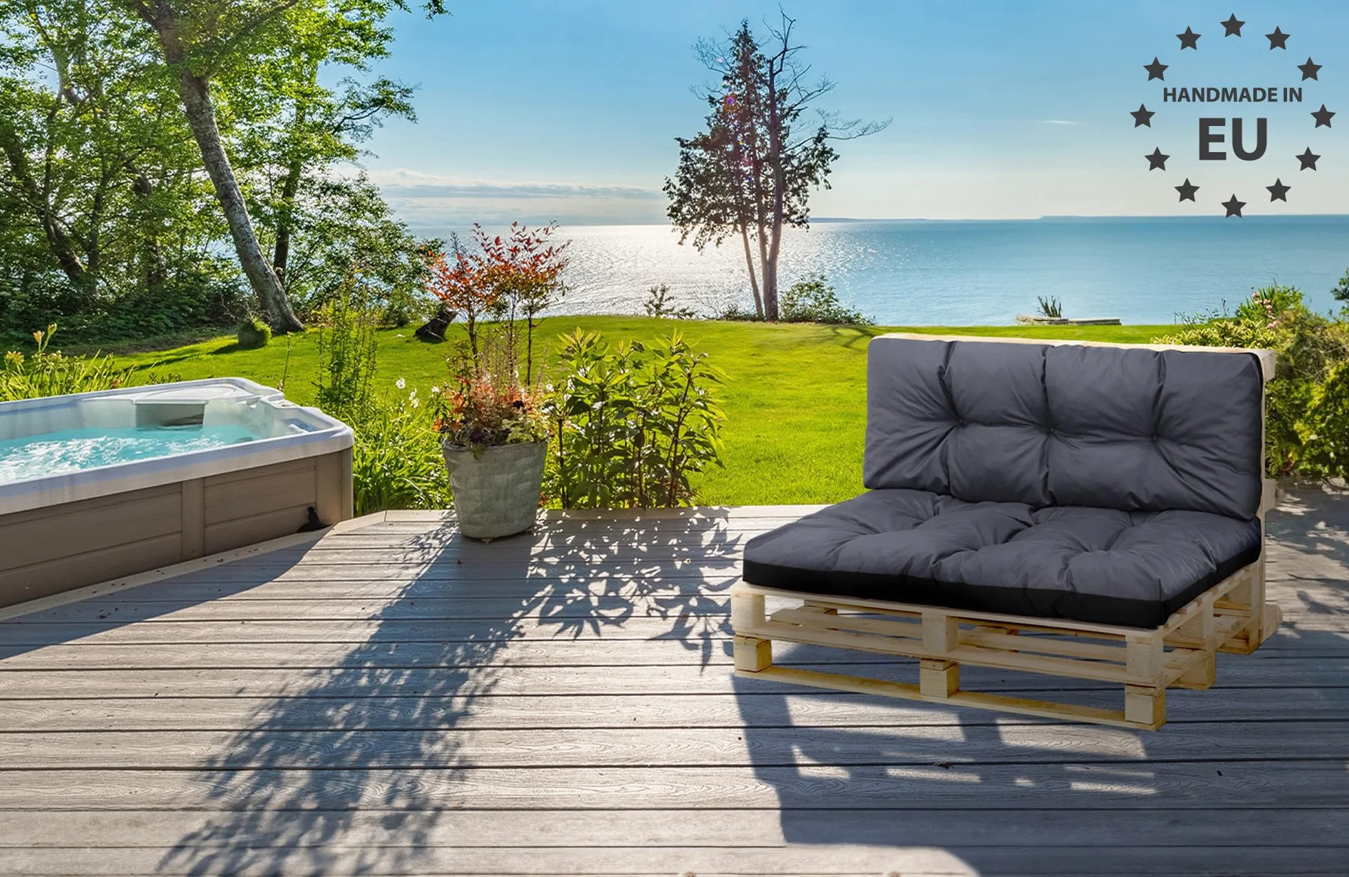 Amazinggirl Palettenkissen Outdoor Waschbar Set: 40x120 cm + 80x120 cm - Pallettensitzkissen Europaletten Sitzkissen Polster Graphit