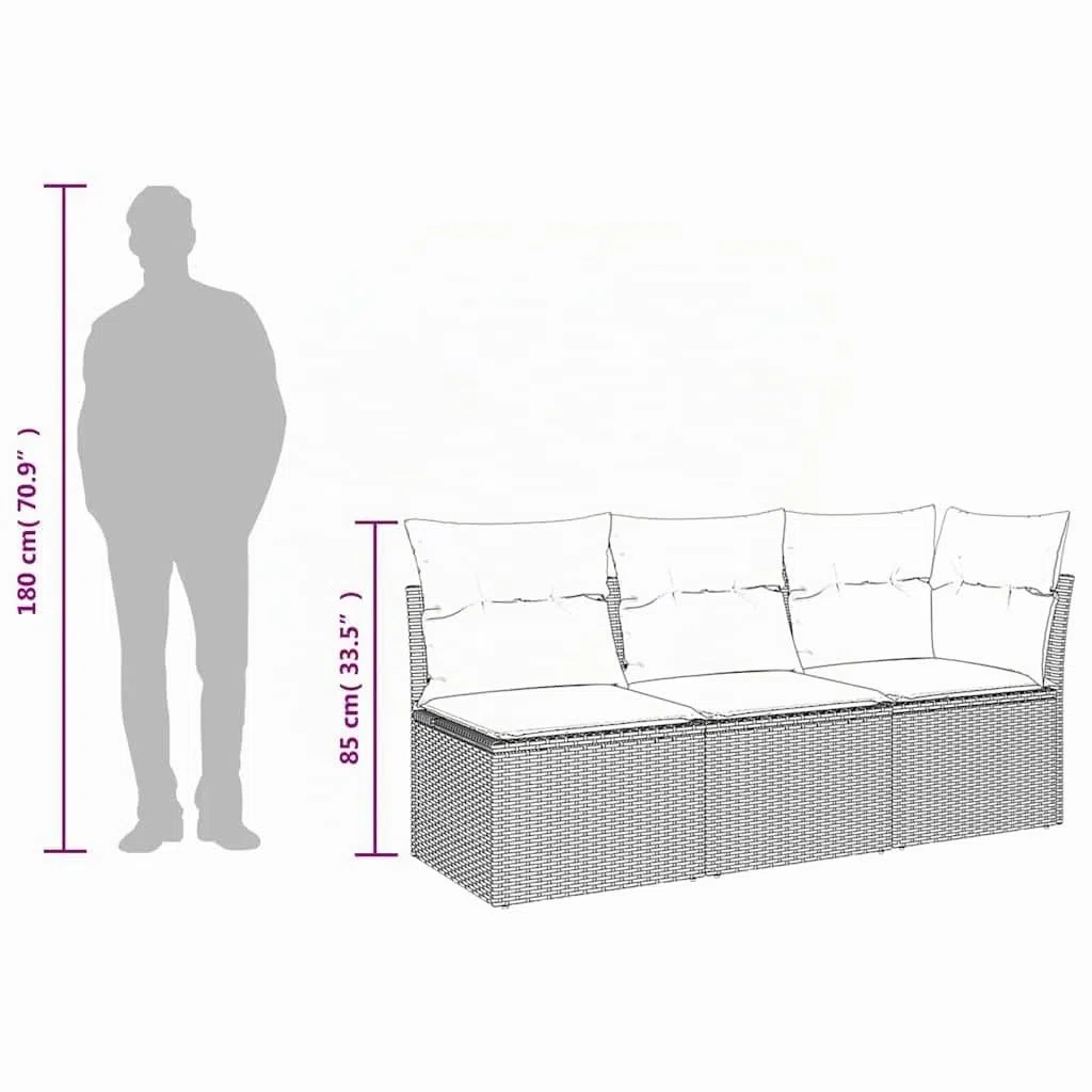 vidaXL Gartensofa mit Kissen 3-Sitzer, Sofa mit Staufach unter Sitzfläche, Terrassensofa mit abnehmbarem waschbarem Bezug, Gartenmöbel Terrassenmöbel, Hellgrau Poly Rattan