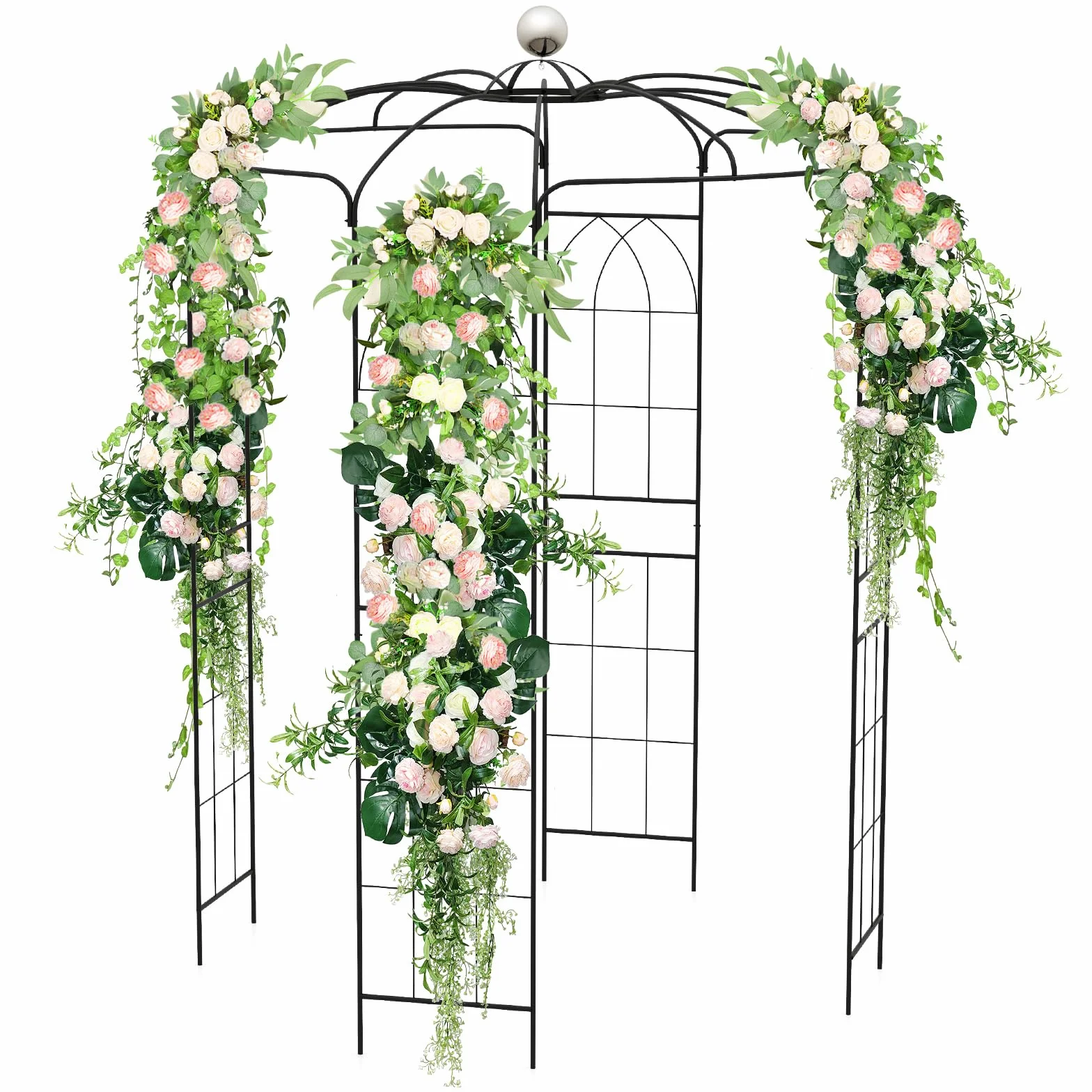 COSTWAY Rosenbogen Metall Rosenpavillon, Gartenbogen für Kletterpflanzen, Torbogen Garten, Rosengitter Rankhilfe, Rankgitter Gartenpavillon, Rankbogen für Veranda Hochzeit Partys, 198 x 198 x 284 cm