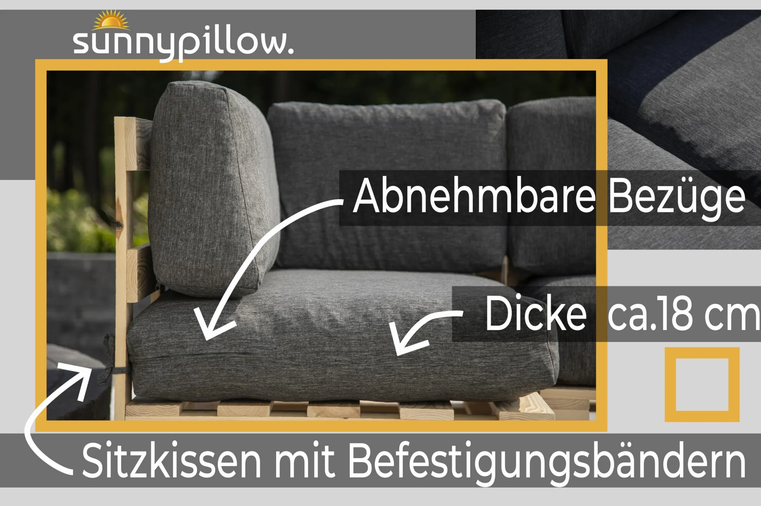 sunnypillow Palettenkissen Outdoor, wasserdicht, UV-lichtecht - 2er Set - Palettenauflage für Palettensofa für Haus, Garten - Palettenpolster für Palettenmöbel - Rückenkissen & Sitzkissen Cremefarben