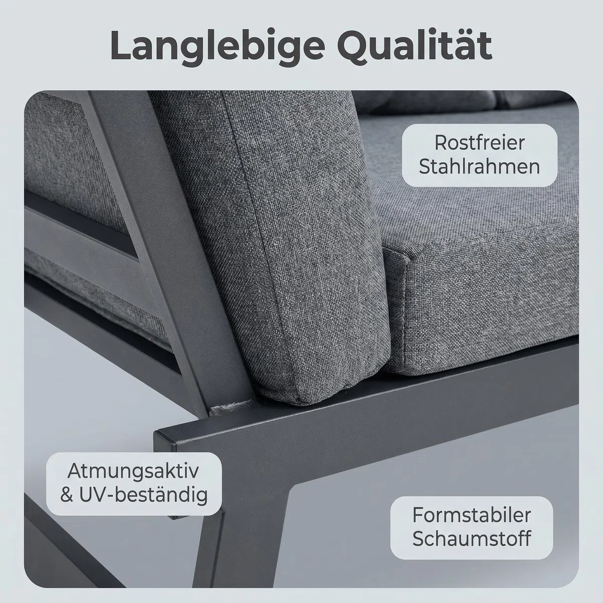Klappbares 4 in1 Garten-Loungesofa mit Verstellbarer Rückenlehne und abtrennbarer Seitenliege, wetterfestes Stahl-Textilene-Gestell inklusive dickem Polyester-Kissen, geeignet für Terrasse