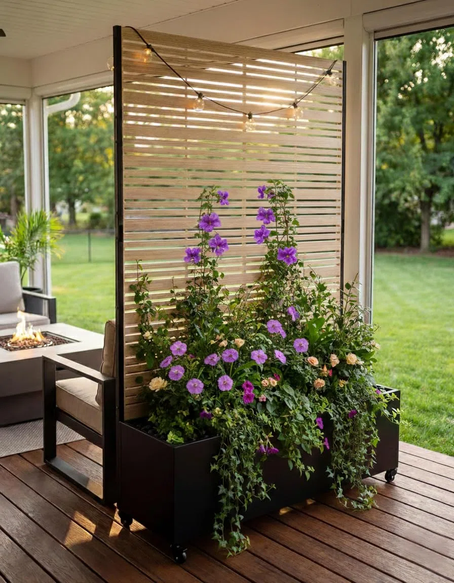 Hochbeet mit Sichtschutz, Metall Pflanzkasten mit Rankgitter und Rollen, freistehender Pflanzkübel 33cm tief, wetterfest für Blumen und Kletterpflanzen - Ideal für Garten, Balkon und Terrasse