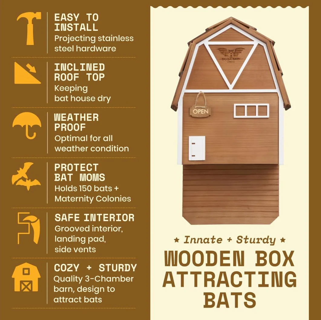 WildYard Big Bat Barn 3-Kammer-Fledermaushaus - Braun, inkl. Montagematerial - Schutz für bis zu 150 Tiere im Fledermaushaus - Optimale Belüftung im Kobel - Bekämpft Mücken & Lockt Fledermaus-Gäste