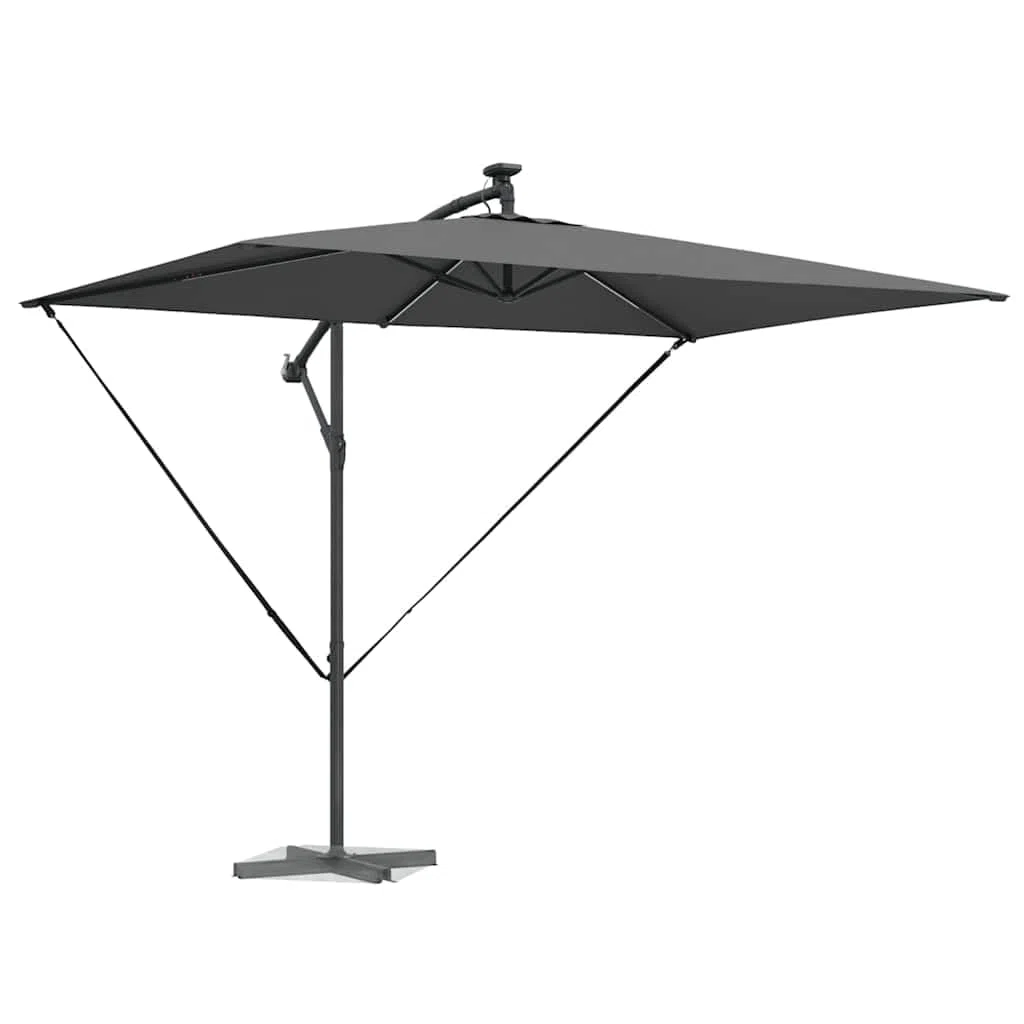 Sonnenschirm mit LED-Lichtleisten Anthrazit freischwingend 294 x 200 x 270 cm aus Polyester Aluminium wetterfest klappbar neigbar mit Solarlicht für Garten Balkon Terrasse