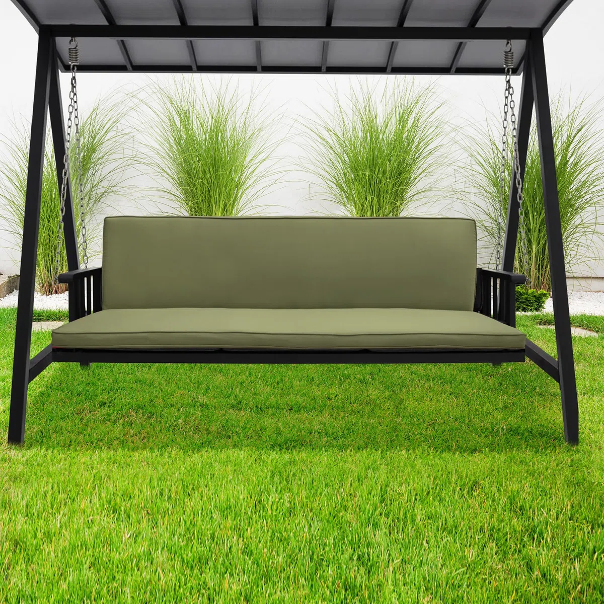 Beautissu Hollywoodschaukel 3 Sitzer Polsterauflagen 2er Set Sitzkissen & Rückenkissen 180x50cm – Waschbare Outdoor Auflage für Hollywoodschaukel Sitzpolster Olivgrün mit Reißverschluss – Loft HS