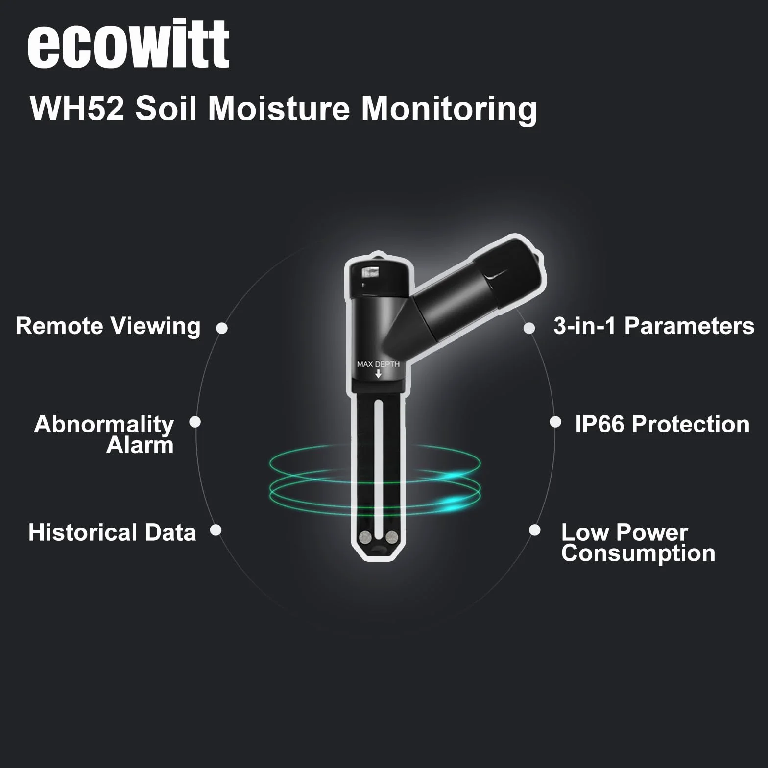 ECOWITT WH52 16-Kanal-3-in-1-Bodenfeuchtesensor + Boden-EC-Sensor + Temperaturmesser, Hygrometer für Pflanzen im Innen- und Außenbereich, Boden-Temperatur-Hygrometer-Tester, Zubehör, 4er-Pack