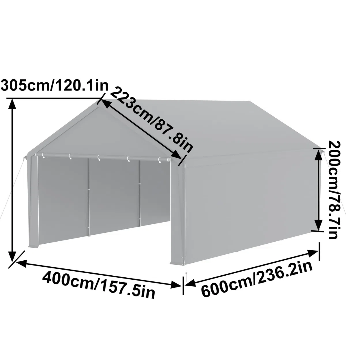 HENGMEI Zeltgarage Große Carport Garagenzelt Autoüberdachung Garagenüberdachung Lagerzelt UV-beständig Wasserdicht Unterstand mit Roll-up-Fenster (4x6 m, Grau)