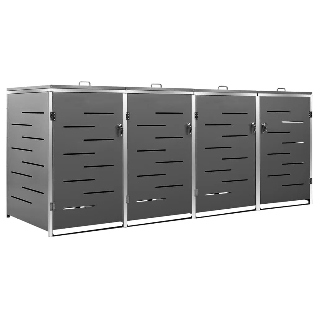 Mülltonnenbox für 4 Tonnen 276,5x77,5x115,5 cm Rahmen aus Edelstahl Mülltonnenverkleidung Müllbox Mülltonne Müllcontainer Gartenbox Gerätebox Mülltonnenschrank Anthrazit