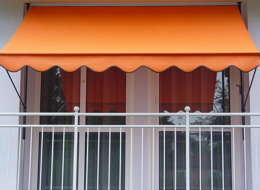 Angerer Klemmmarkise Standard mit Handkurbel, Terrasse/Balkon, einfache Montage ohne Bohren, Made in Germany, Kunststoff-Bezug, UV-beständig, höhenverstellbar, wasserabweisend, 300 cm Orange