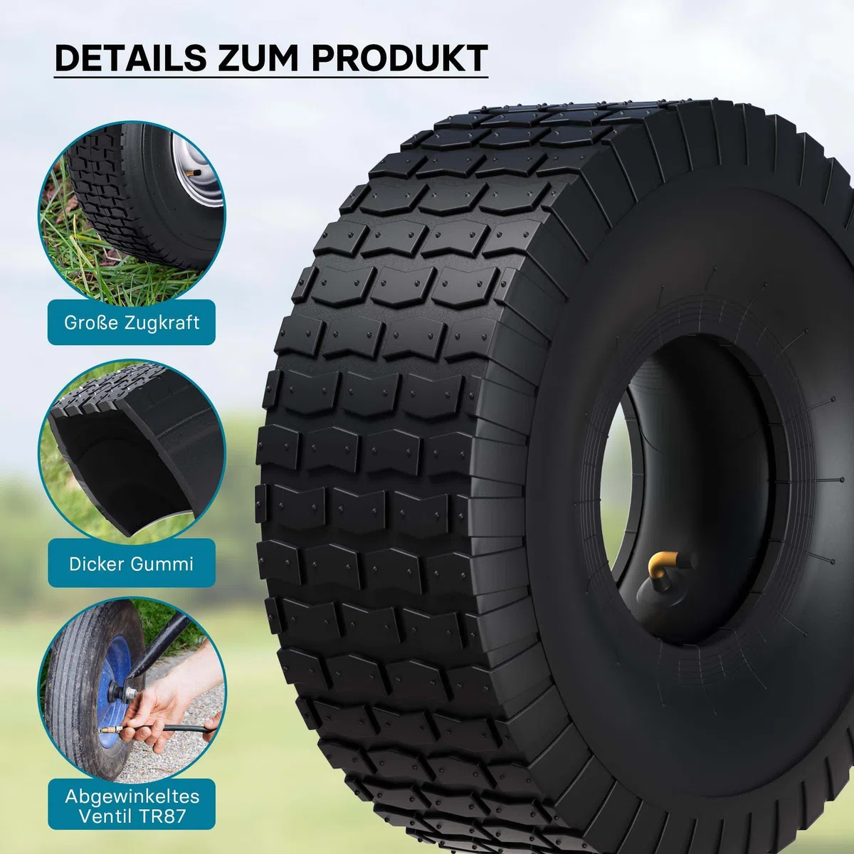 Wiltec 2x Reifenmantel 2x Schlauch für Aufsitzmäher/Rasentraktor 15x6.00-6 4PR Winkelventil