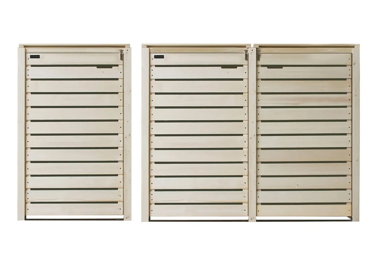 Mülltonnenbox Mülltonnenverkleidung Mülltonnecontainer Holz 120L - 240L Natur mit Rückwand Modell HH (3 Tonnen)