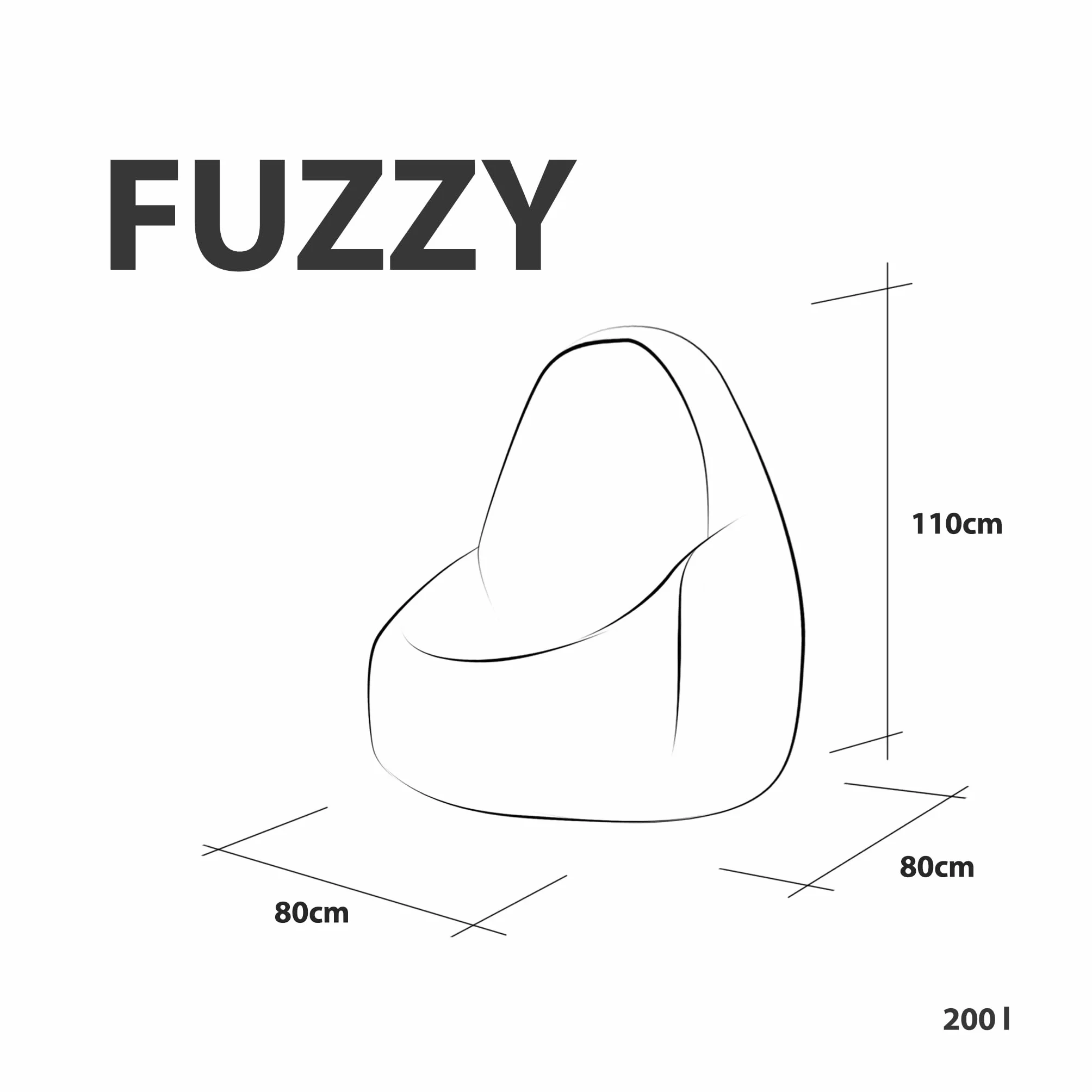 Ecopuf - Bean Bag - Sitzsack mit Füllung - Sitzsack Outdoor & Indoor, Bean Bag Chair mit Wasserabweisender Stoff, Zickzack Muster, 80(B) x 80(L) x 110 (H) cm, 2 kg, Fuzzy Outdoor Gelb