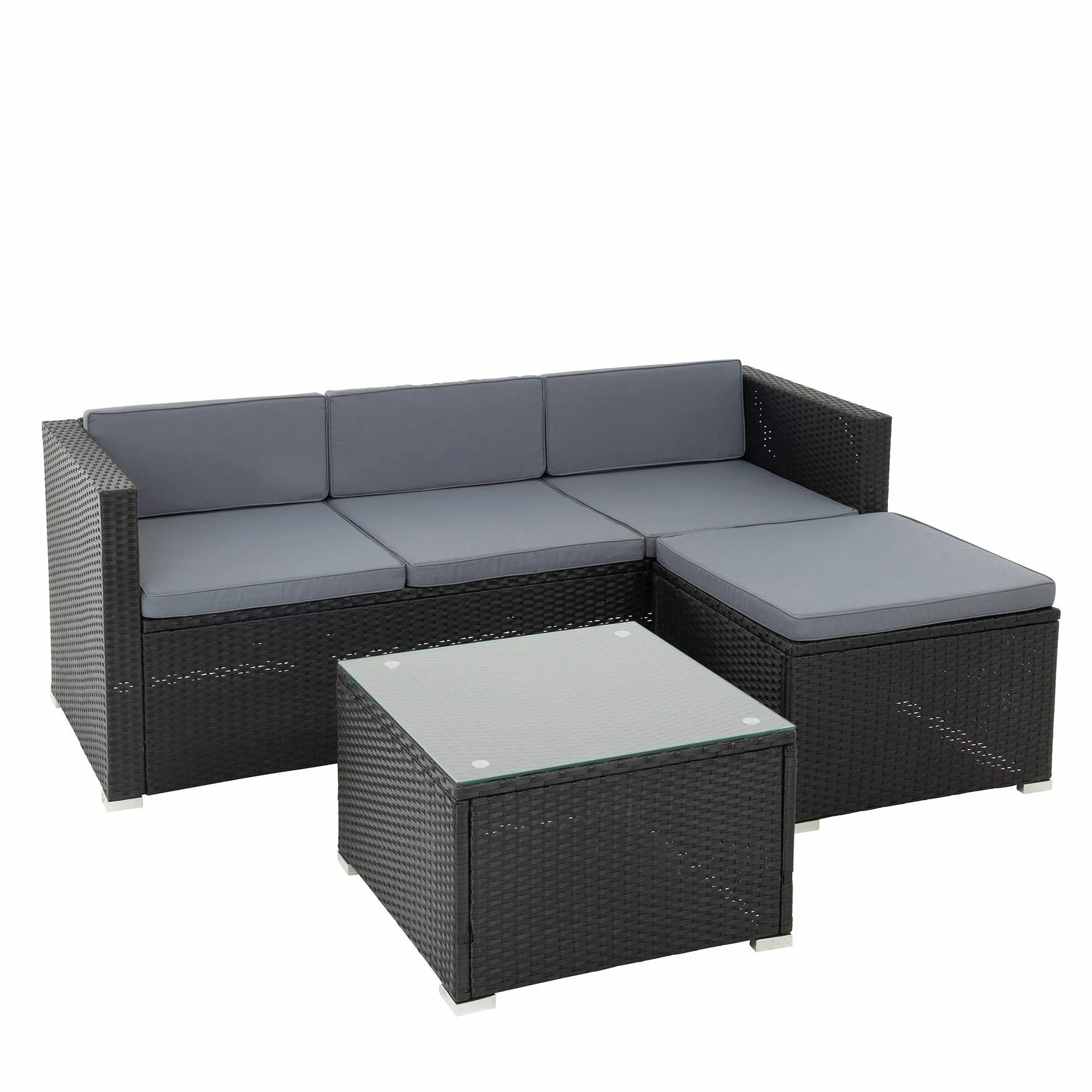 ESTEXO Rattan Lounge Sitzgruppe Polyrattan Gartenmöbel Set Couch 3-Sitzer Rattanmöbel Sofa Set Essgruppe Gartenset Balkon-Set (Schwarz)