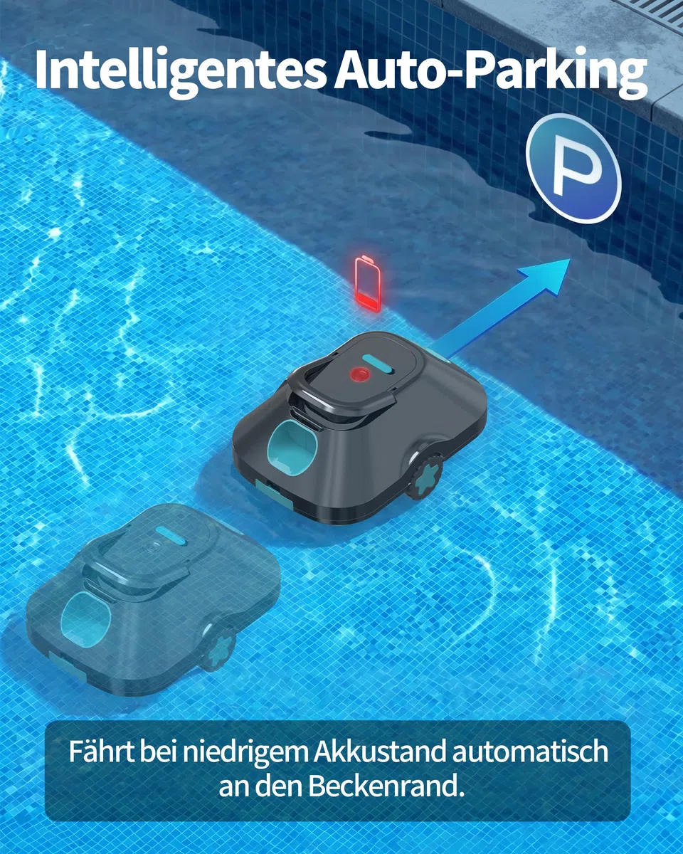 2026 Update Poolroboter,Pool Roboter kabellos Akku,Poolsauger für Aufstellpool,Bis zu 210 Min. Laufzeit,Auto-Parking,Großer,Poolsauger für Aufstellpool 200m²,Cyan