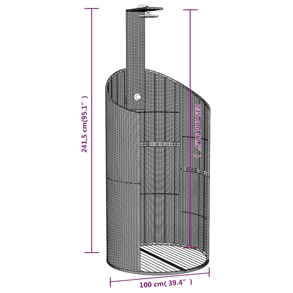 vidaXL Gartendusche, Outdoor Dusche mit Lattenboden Stahlrahmen, Terrassendusche für Pool Schwimmbad, Gartenmöbel Terrassenmöbel, Schwarz Poly Rattan Akazienholz