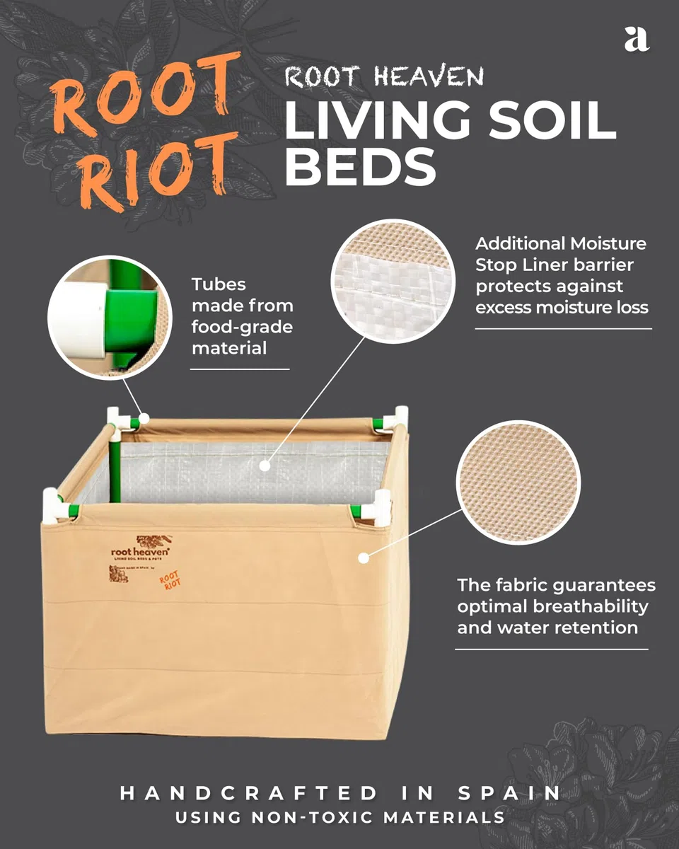 Root RIOT: Root Heaven Living Soil Beet aus 100% Polypropylen 70 x 70 x 50 cm für den Anbau von Cannabis - Optimale Wohlfühlbedingungen für Pflanzen