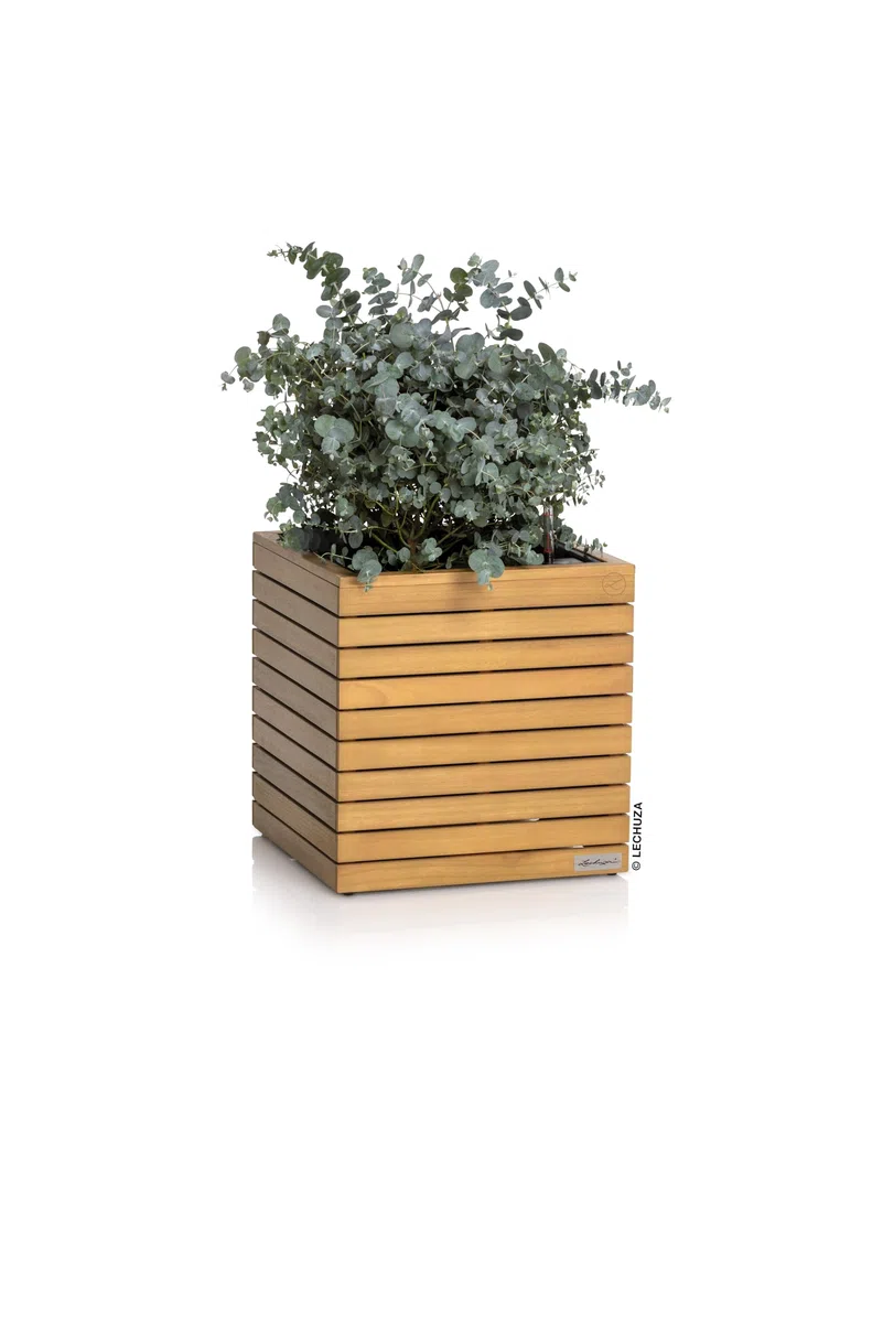 LECHUZA-Pflanzgefäß PALO Natural Wood 45 Low Eukalyptusholz, Pflanzgefäß mit Bewässerungssystem, Wasserstandsanzeiger und Pflanzeinsatz, Echtholz-Oberfläche, 44 x 44 x 46 cm, 16772