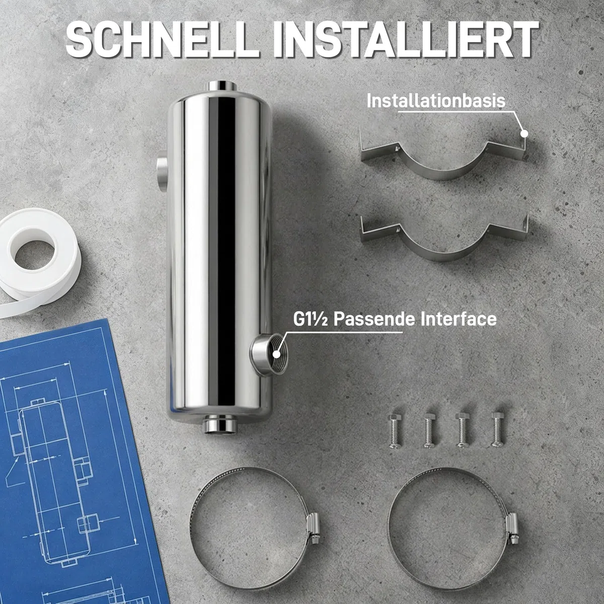 AufuN 60kW Pool Wärmetauscher Edelstahl Schwimmbad Heizung Wärmetauscher für Pool, Spa Whirlpool Hochleistungs Poolheizung ohne Strom 57 x 12 cm für Salz und Süßwasser